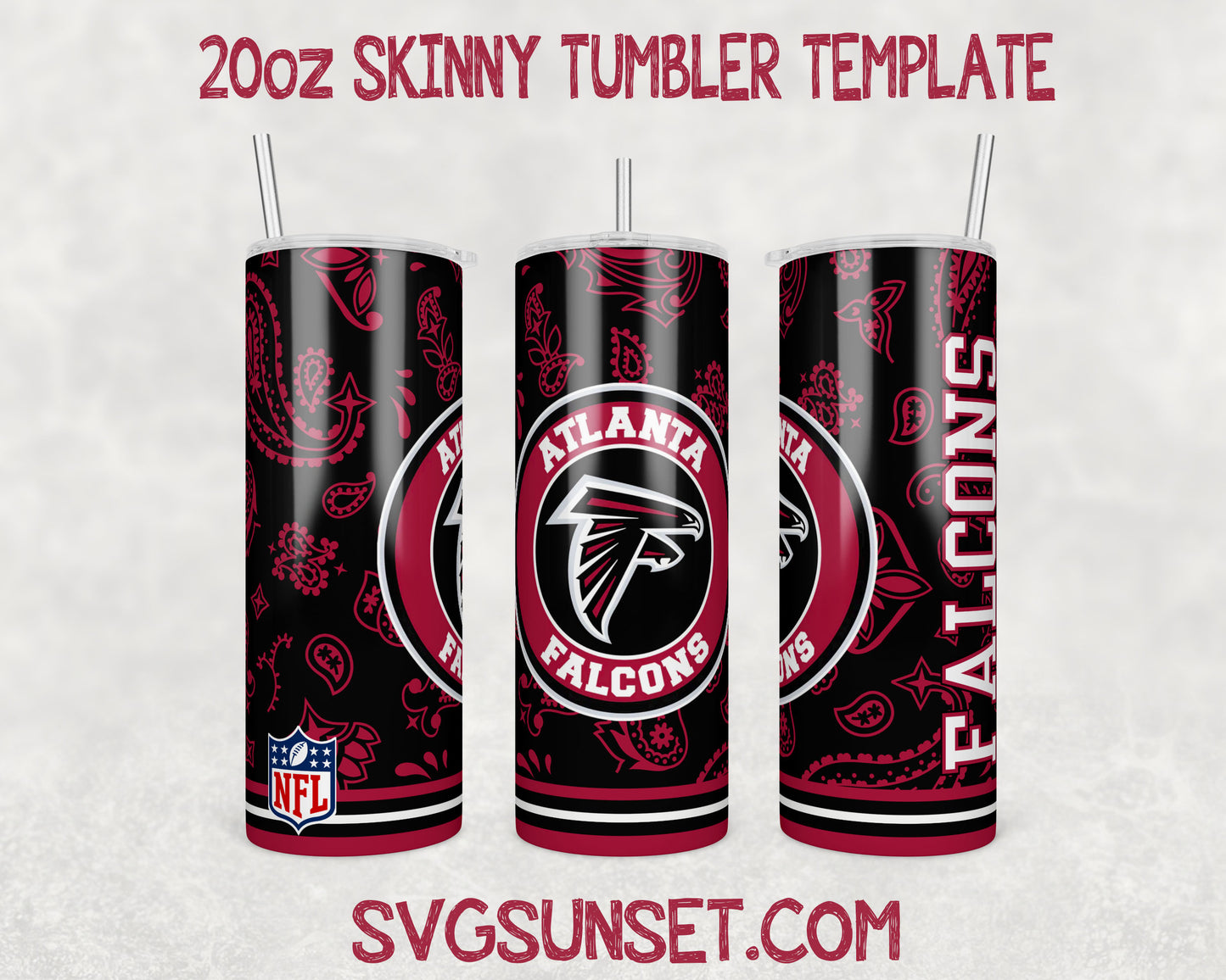 Atlanta Falcons Football Paisley Style Tumbler Wrap, Atlanta Falcons Tumbler Wrap