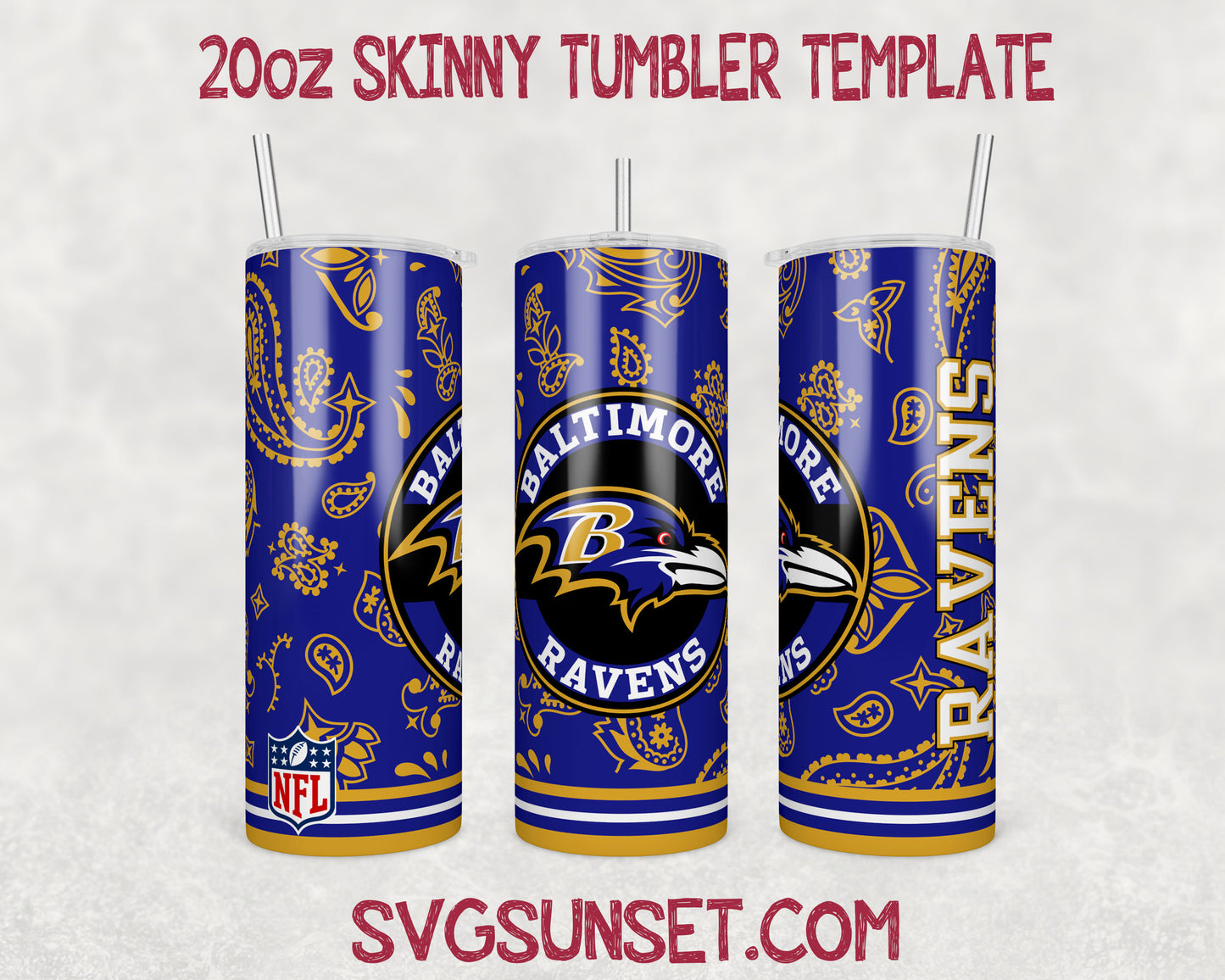 Baltimore Ravens Football Paisley Style Tumbler Wrap PNG, Baltimore Ravens Tumbler Wrap