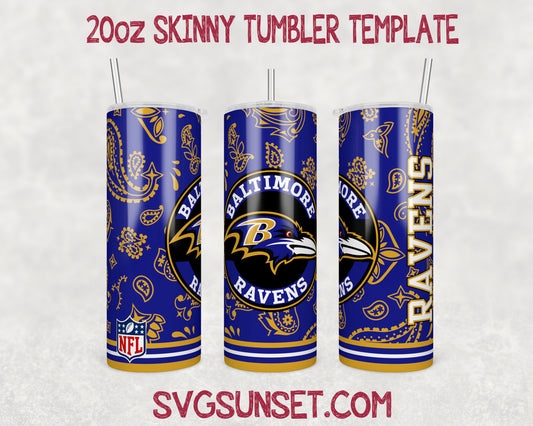 Baltimore Ravens Football Paisley Style Tumbler Wrap PNG, Baltimore Ravens Tumbler Wrap