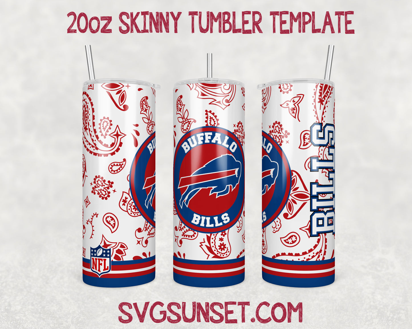 Buffalo Bills Football Paisley Style Tumbler Wrap PNG, Buffalo Bills Tumbler Wrap