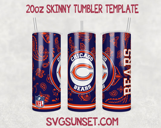 Chicago Bears Football Paisley Style Tumbler Wrap PNG, Chicago Bears Tumbler Wrap