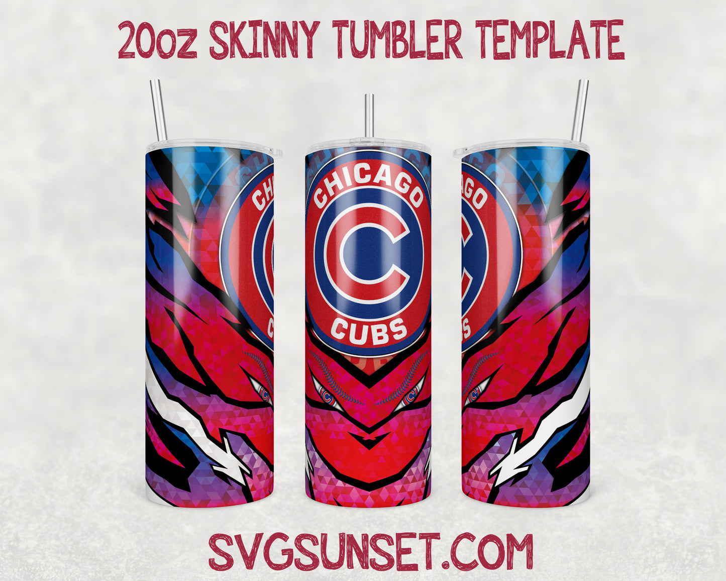 Chicago Cubs Baseball 20oz Tumbler Wrap PNG, Chicago Cubs Tumbler Wrap