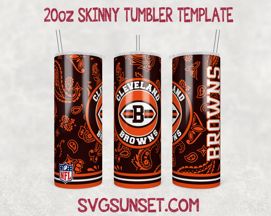 Cleveland Browns Football Paisley Style Tumbler Wrap PNG, Cleveland Browns Tumbler Wrap