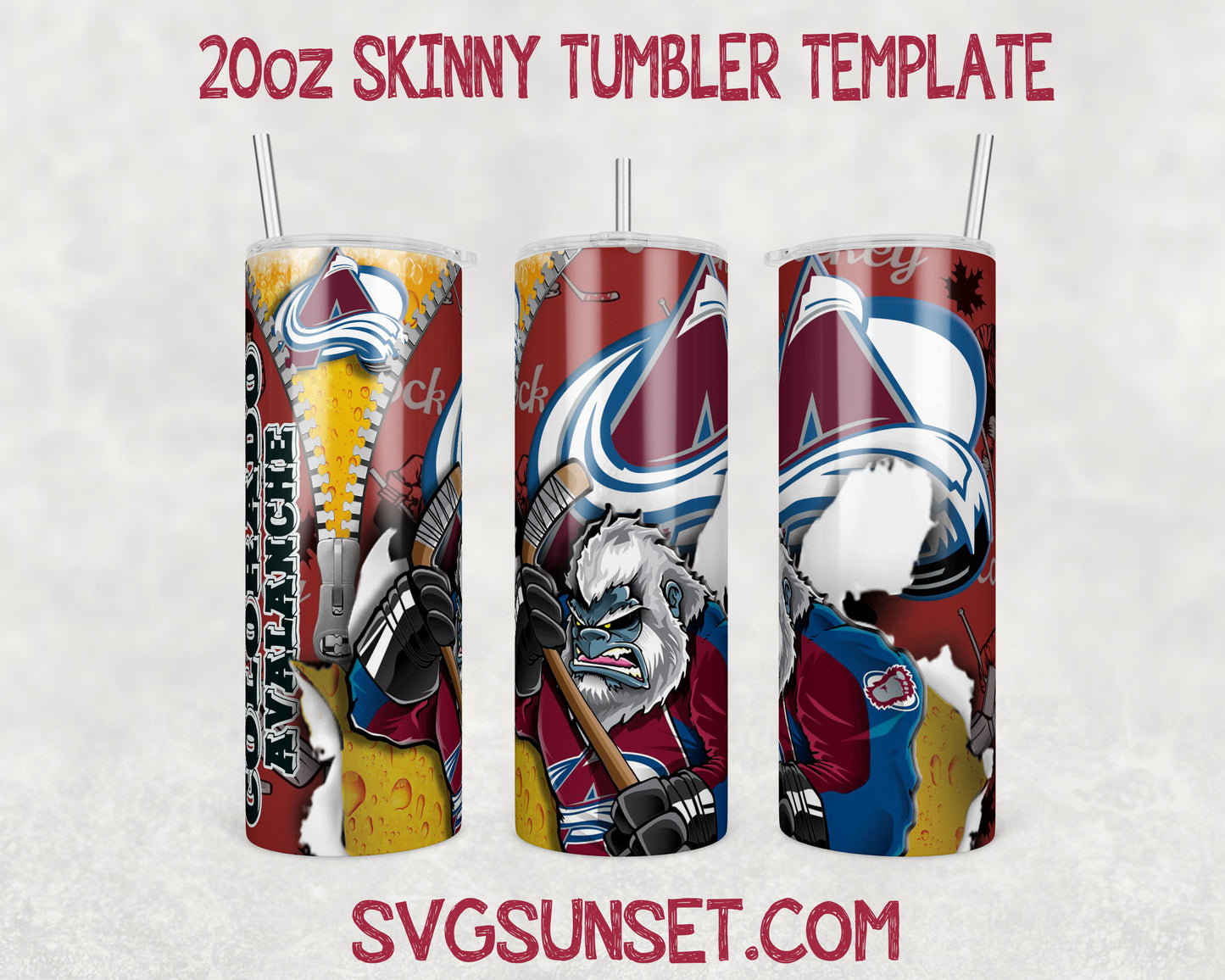 Colorado Avalanche Zipper Tumbler Wrap PNG, Colorado Avalanche Tumbler Wrap