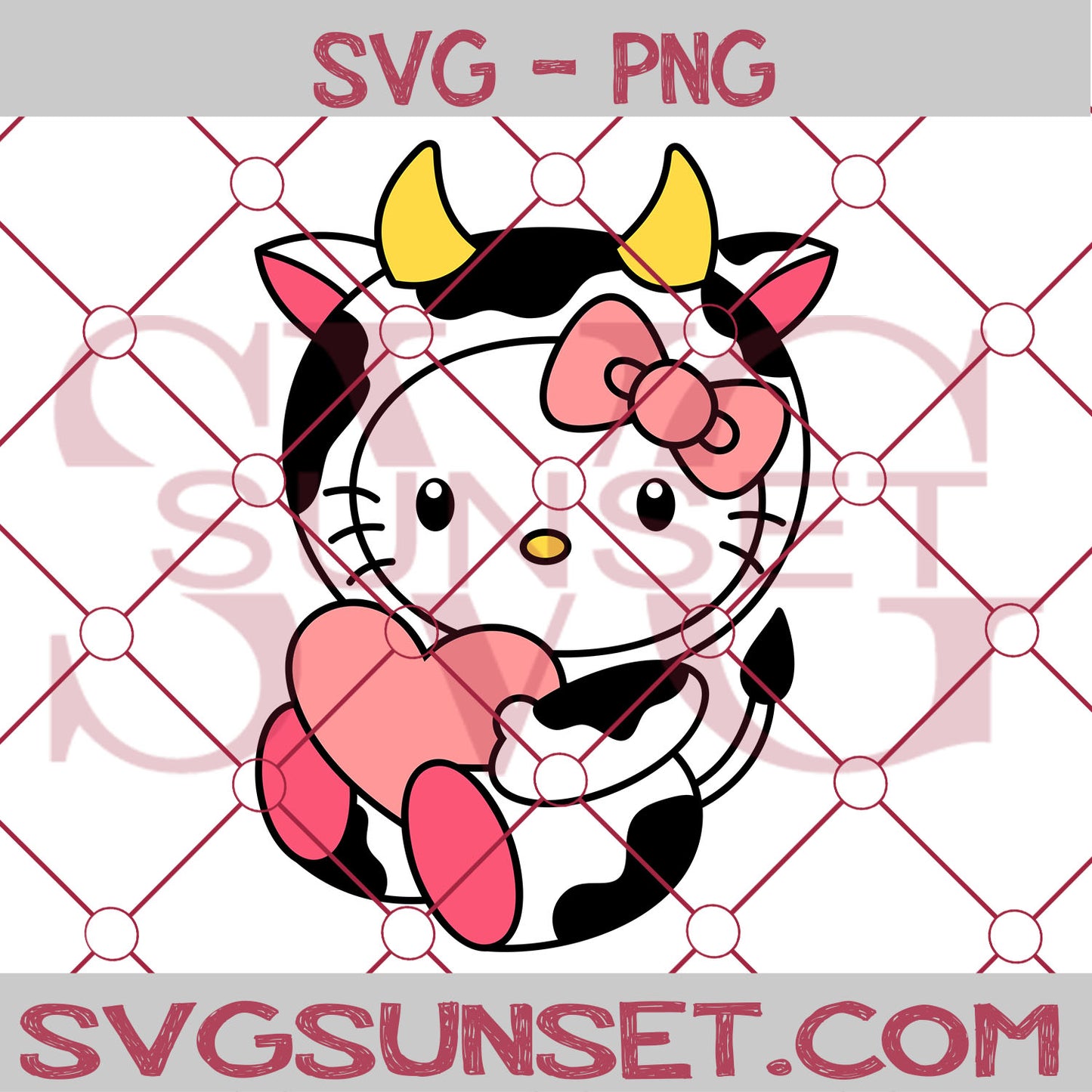 Cow Hello Kitty Heart SVG, Heart Valentine Svg, Cow Svg