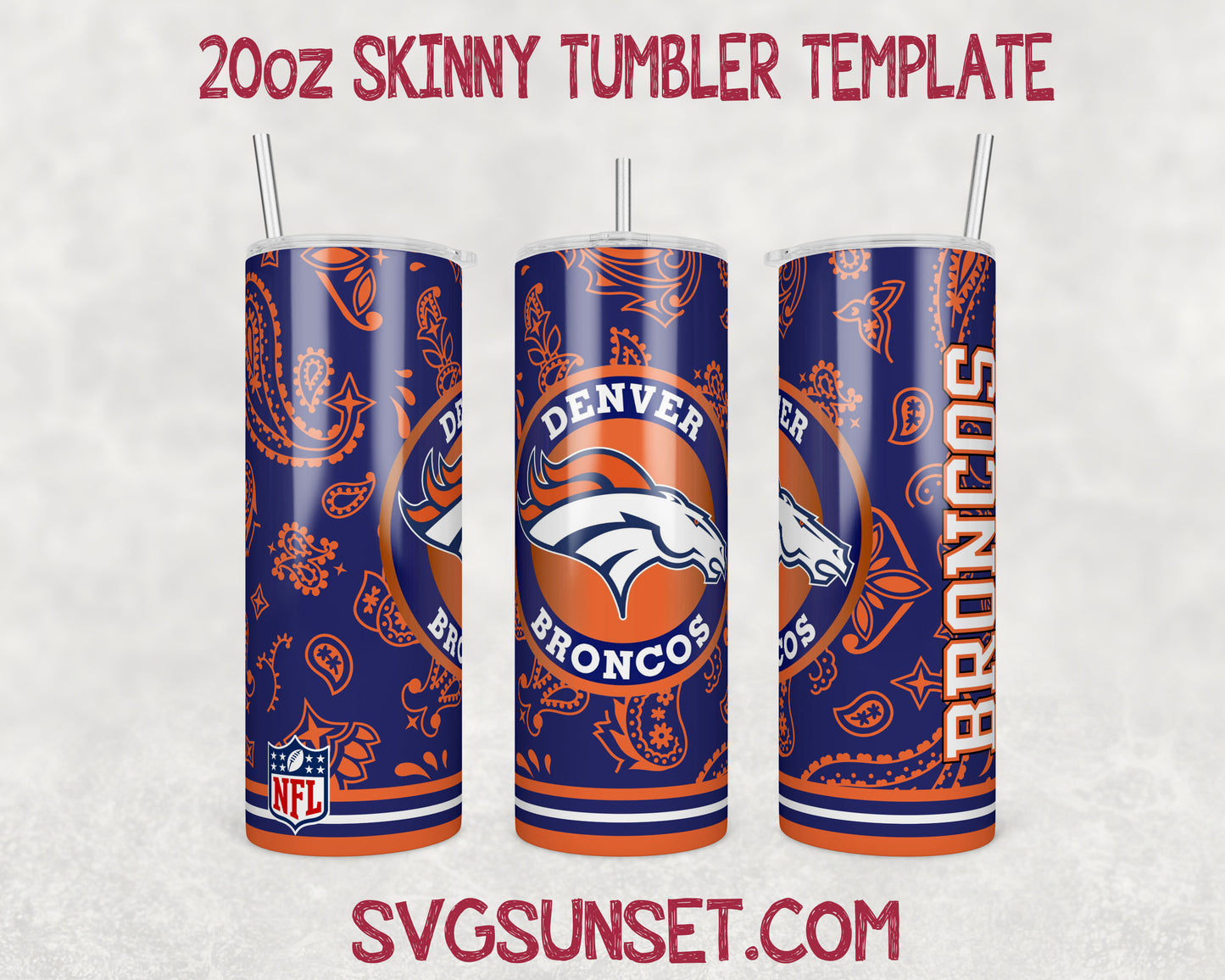 Denver Broncos Football Paisley Style Tumbler Wrap PNG, Denver Broncos Tumbler Wrap