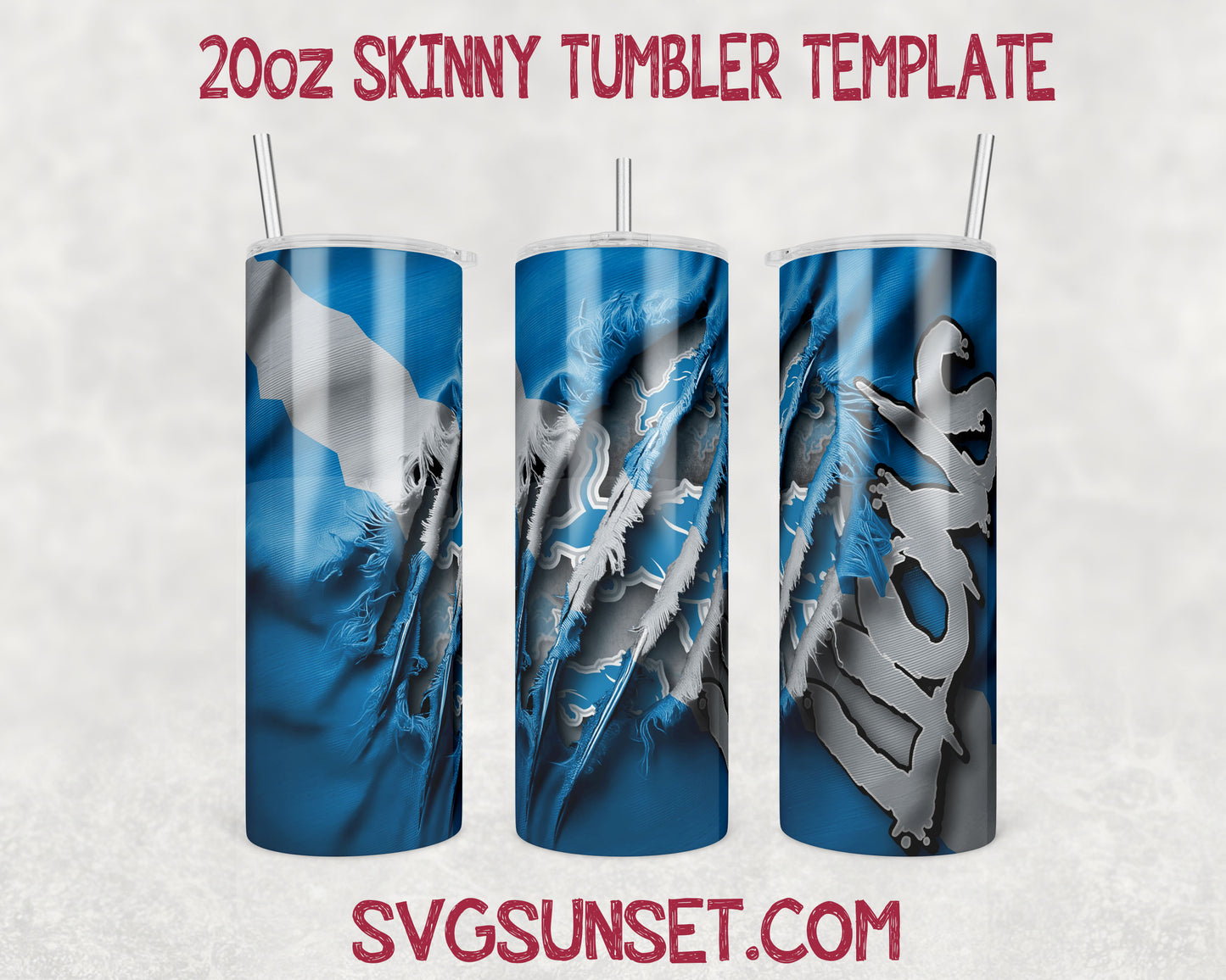 Detroit Lions Fabric Ripped Claw Tumbler Wrap PNG, Detroit Lions Tumbler Wrap