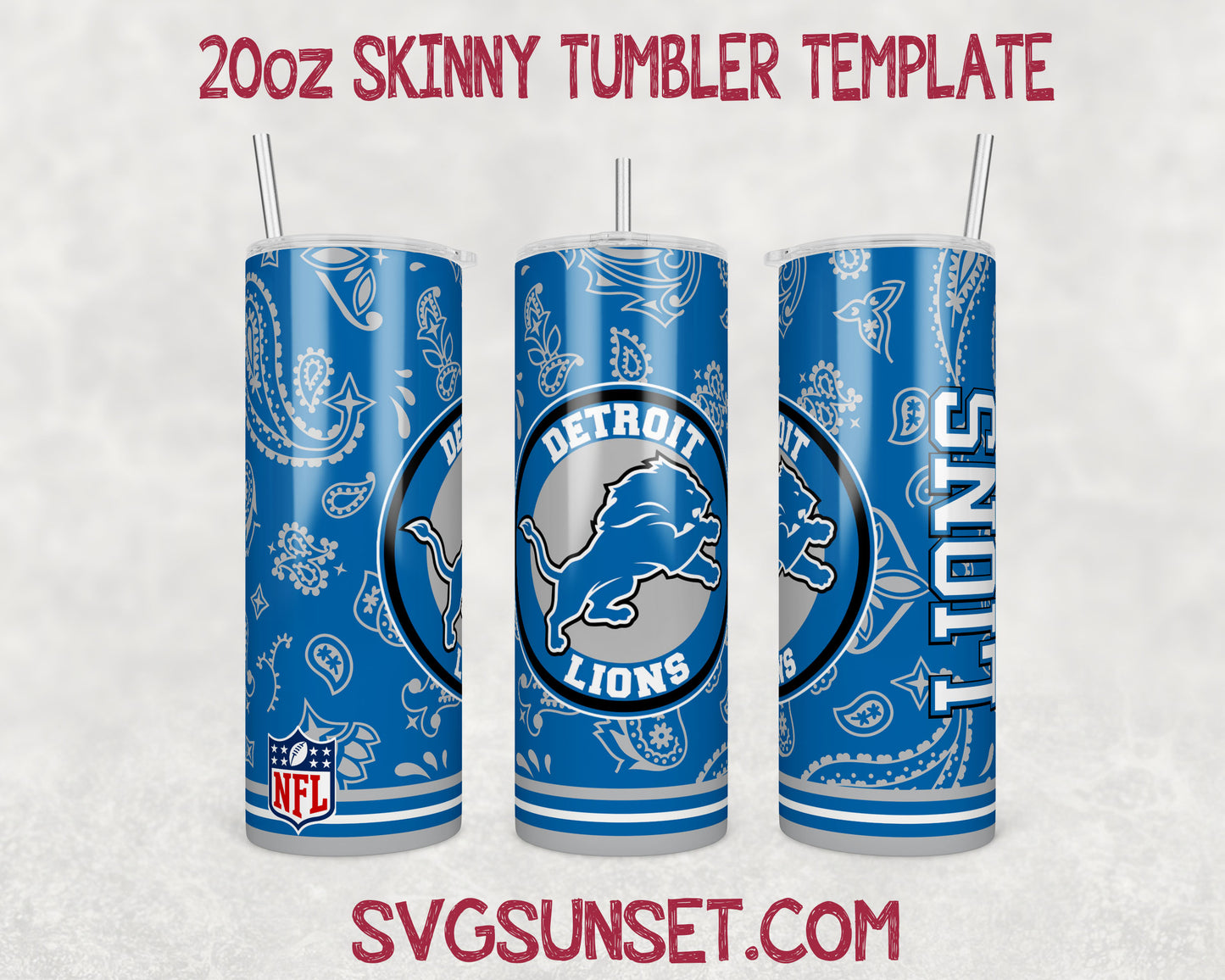 Detroit Lions Football Paisley Style Tumbler Wrap PNG, Detroit Lions Tumbler Wrap