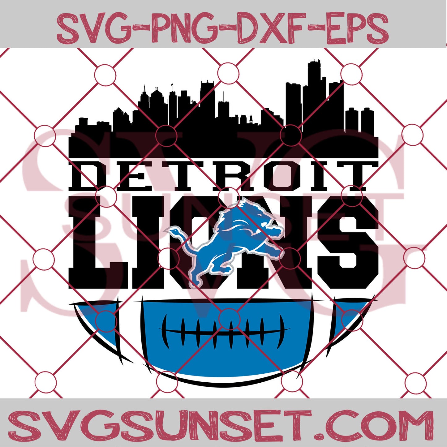 Detroit Lions Skyline SVG PNG Designs, Detroit Lions SVG