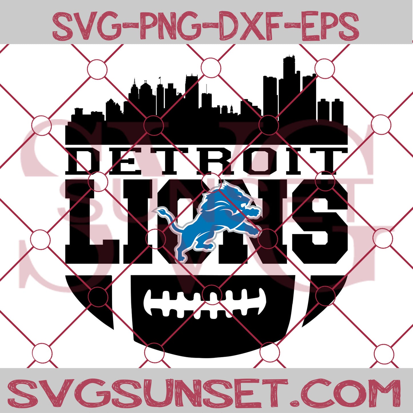 Detroit Lions Skyline SVG PNG, Detroit Lions SVG