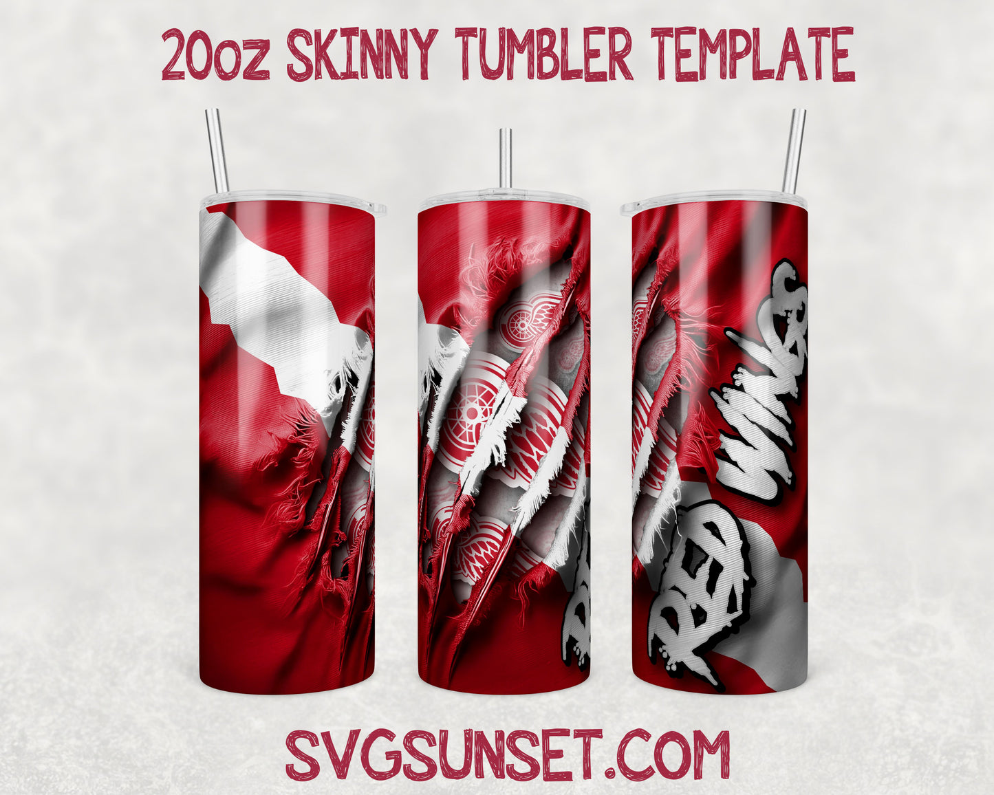 Detroit Red Wings Fabric Claw Ripped Tumbler Wrap PNG, Detroit Red Wings Tumbler Wrap