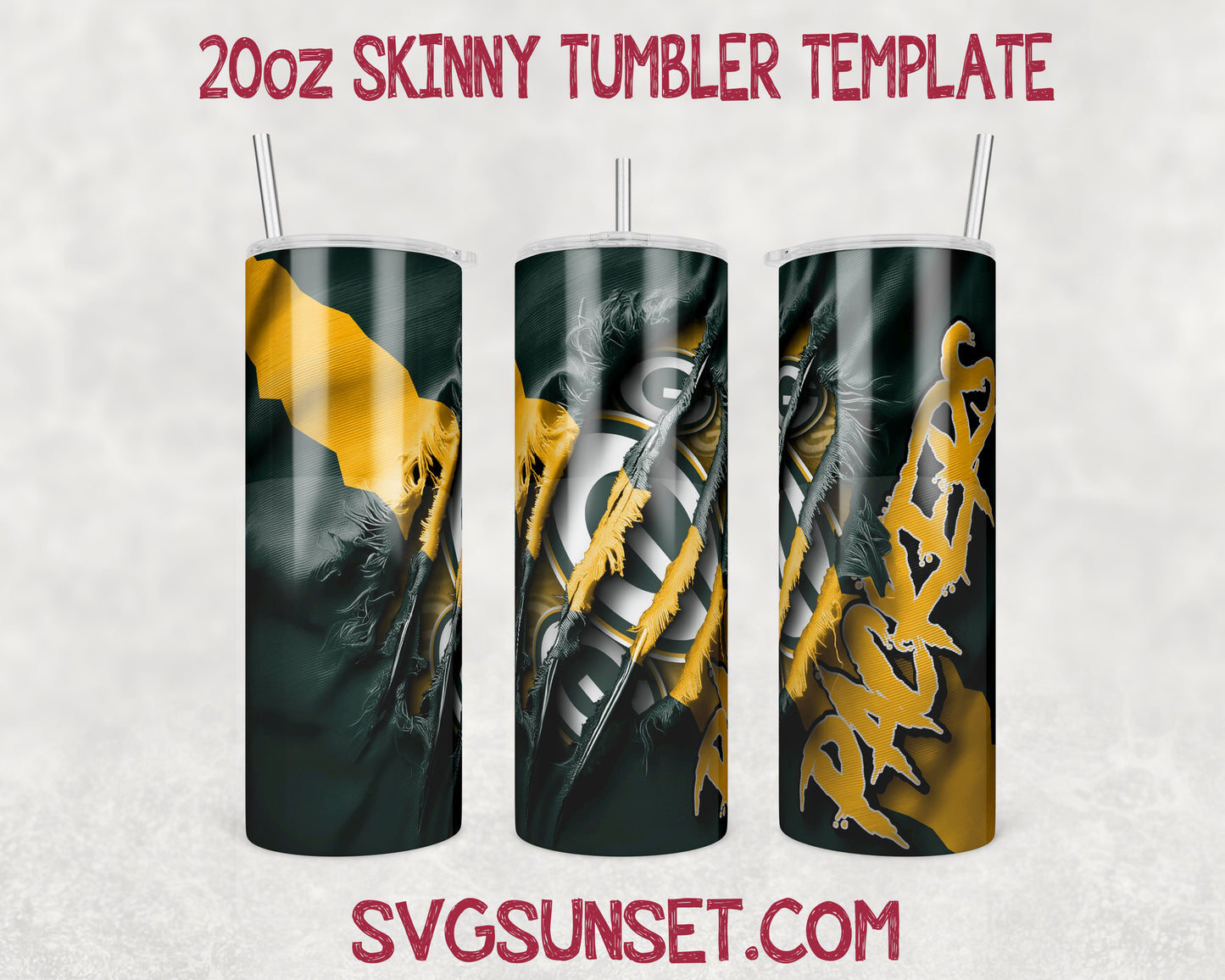 Green Bay Packers Fabric Ripped Claw Tumbler Wrap PNG, Green Bay Packers Tumbler Wrap