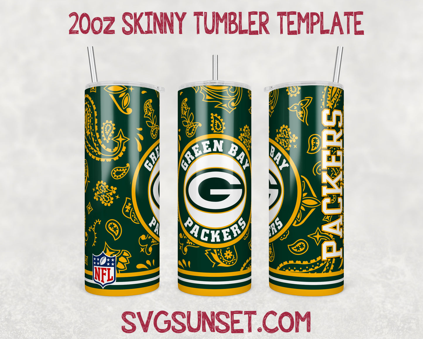 Green Bay Packers Football Paisley Style Tumbler Wrap PNG, Green Bay Packers Tumbler Wrap