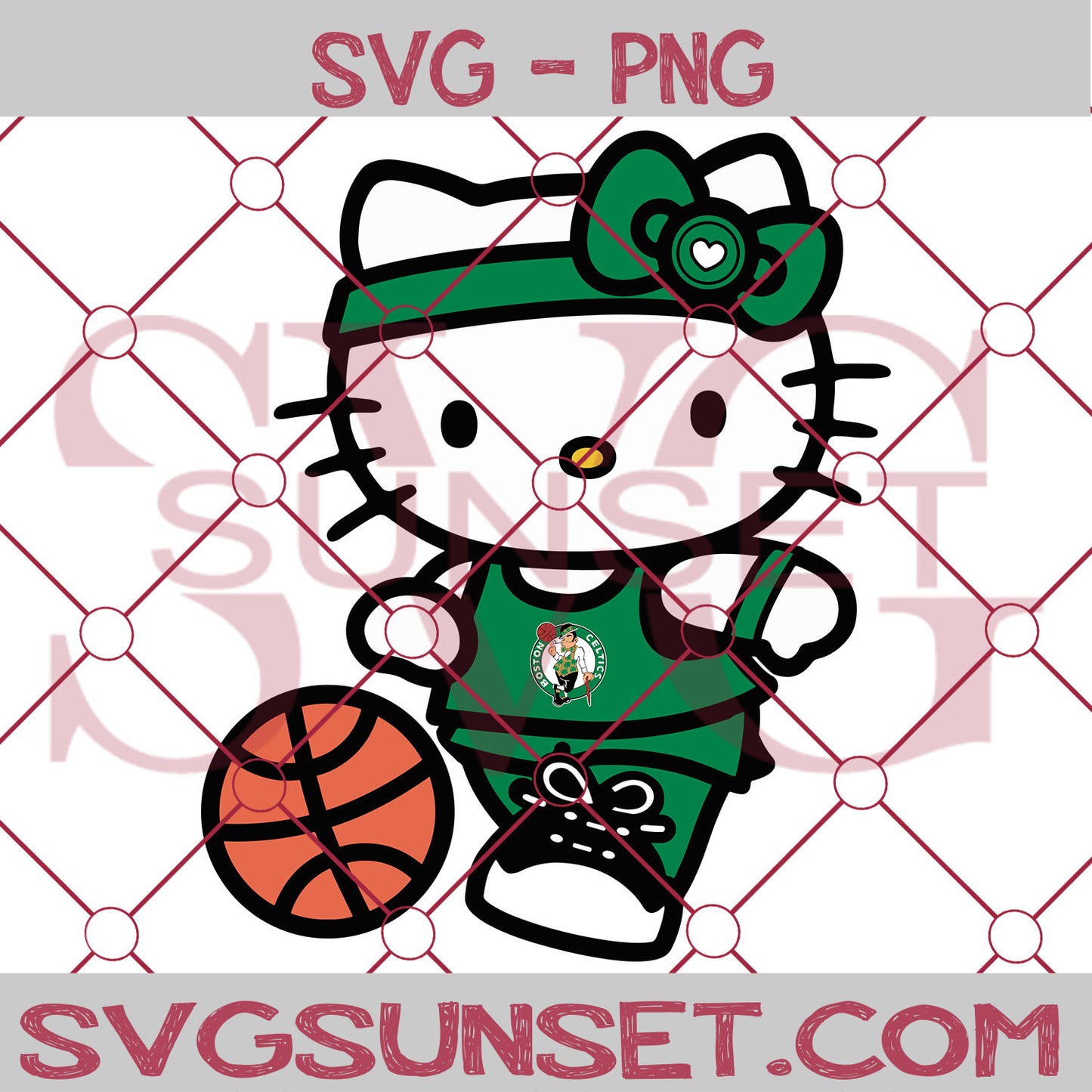 Hello Kitty Boston Celtics SVG PNG, Hello Kitty SVG, Boston Celtics SVG - SvgSunset Designs