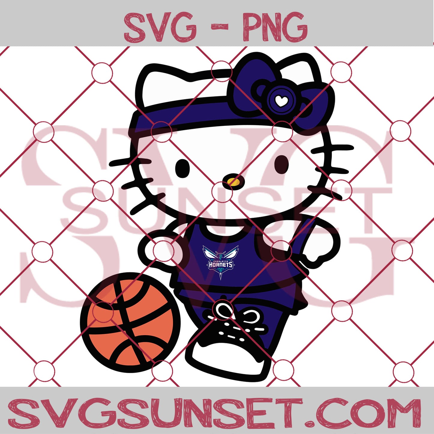 Hello Kitty Charlotte Hornets SVG PNG, Hello Kitty SVG, Charlotte Hornets SVG - SvgSunset Designs