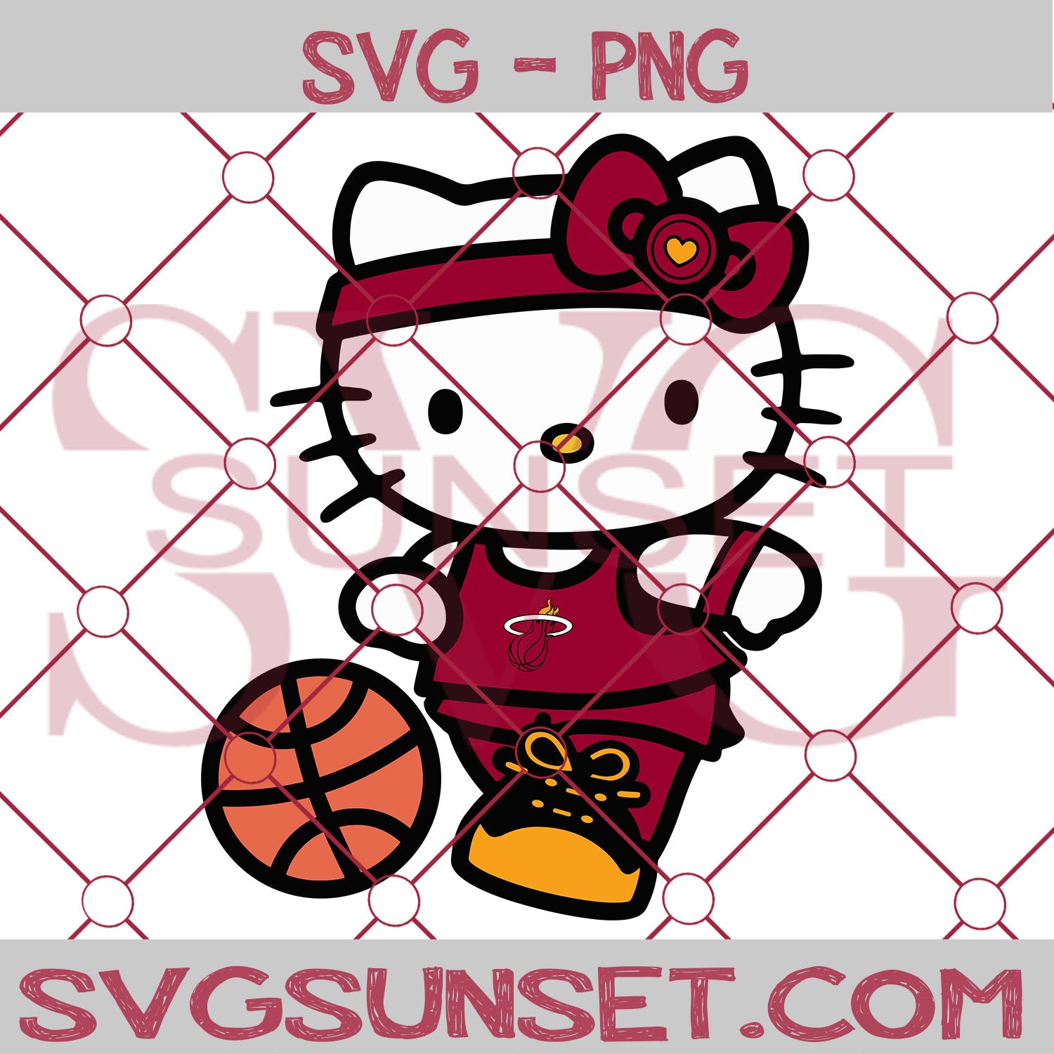 Hello Kitty Miami Heat SVG PNG, Hello Kitty SVG, Miami Heat SVG - SvgSunset Designs