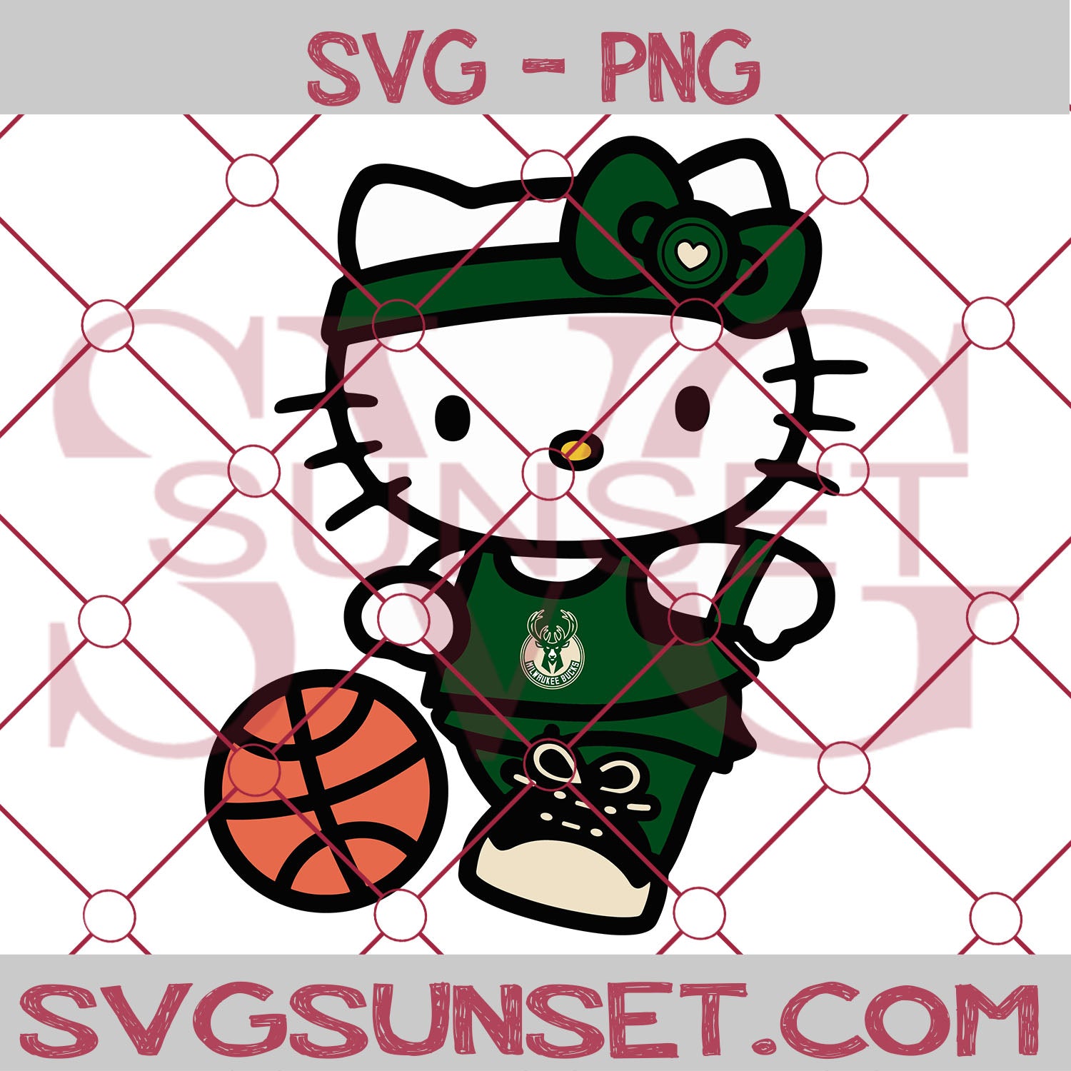 Hello Kitty Milwaukee Bucks SVG PNG, Hello Kitty SVG, Milwaukee Bucks SVG - SvgSunset Designs