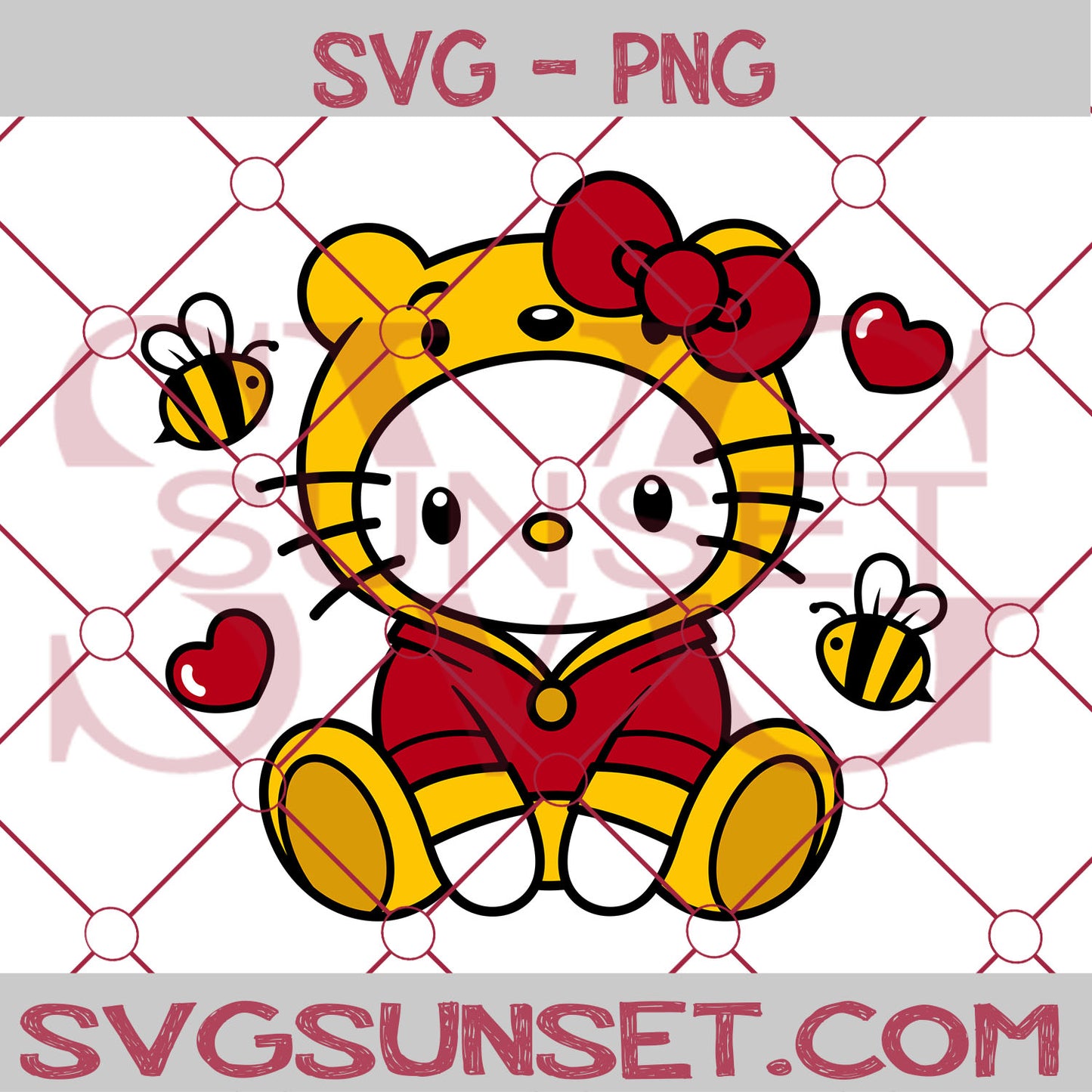 Hello Kitty Winnie the Pooh Svg, Valentine Day Svg