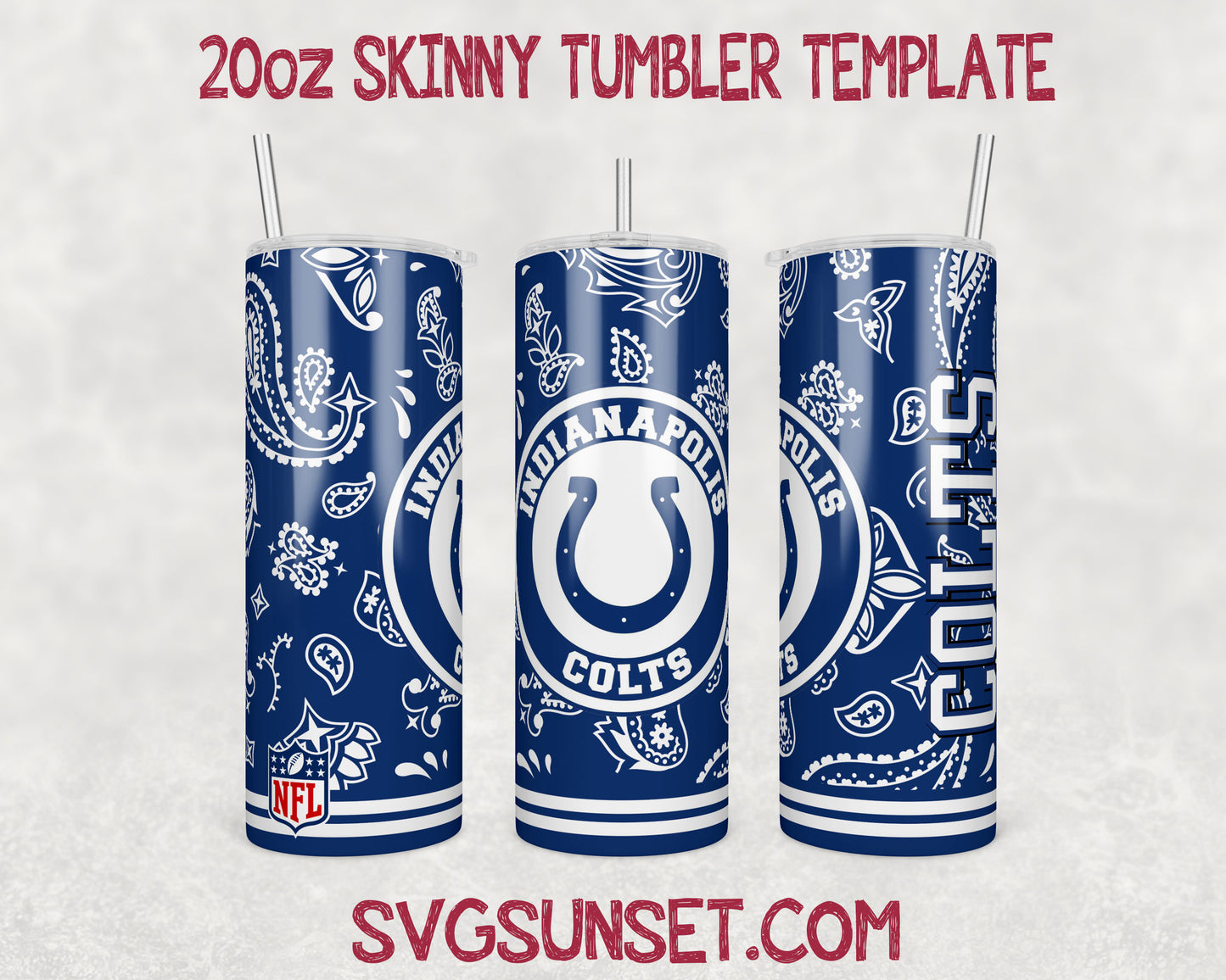 Indianapolis Colts Football Paisley Style Tumbler Wrap PNG, Indianapolis Colts Tumbler Wrap