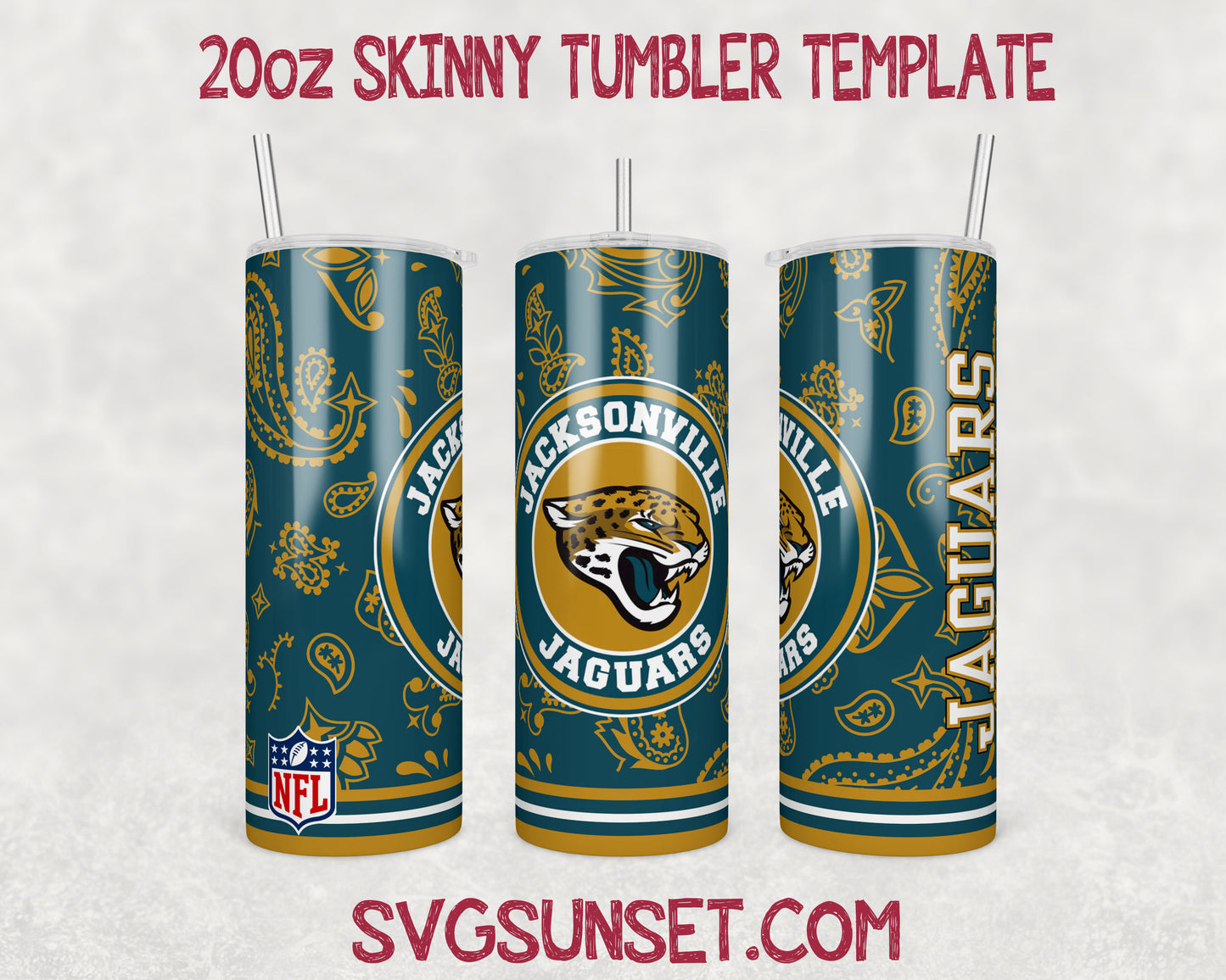 Jacksonville Jaguars Football Paisley Style Tumbler Wrap PNG, Jacksonville Jaguars Tumbler Wrap