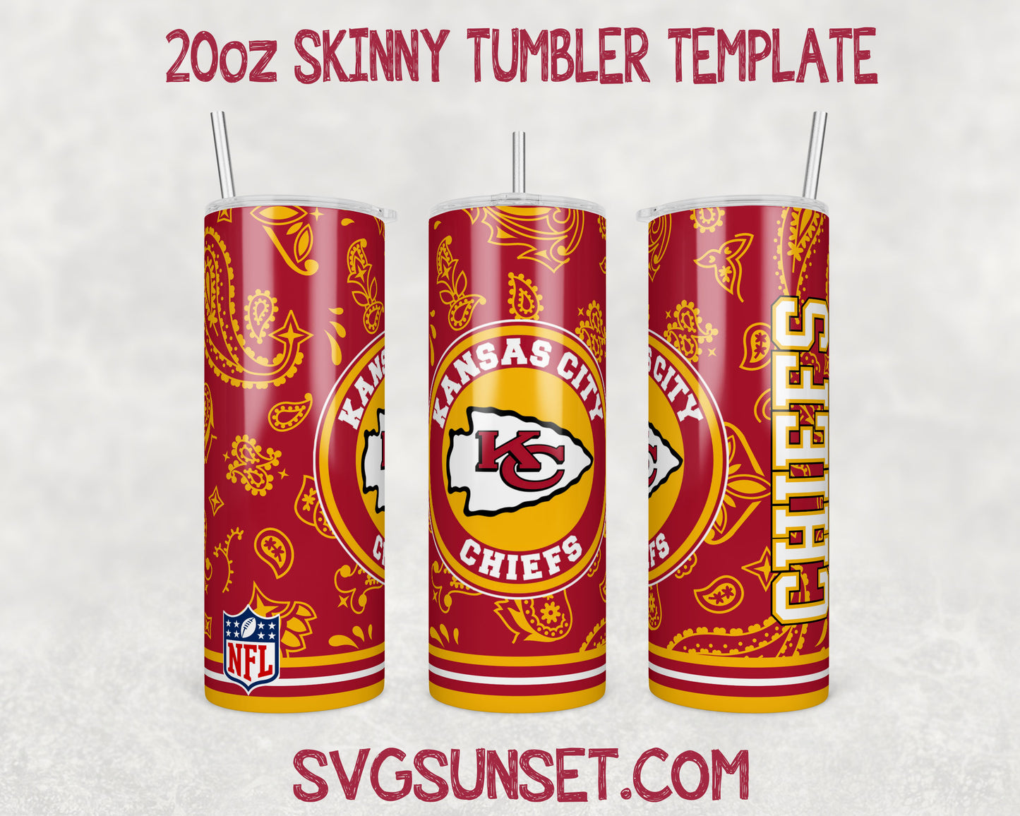 Kansas city Chiefs Football Paisley Style Tumbler Wrap PNG, Kansas city Chiefs Tumbler Wrap