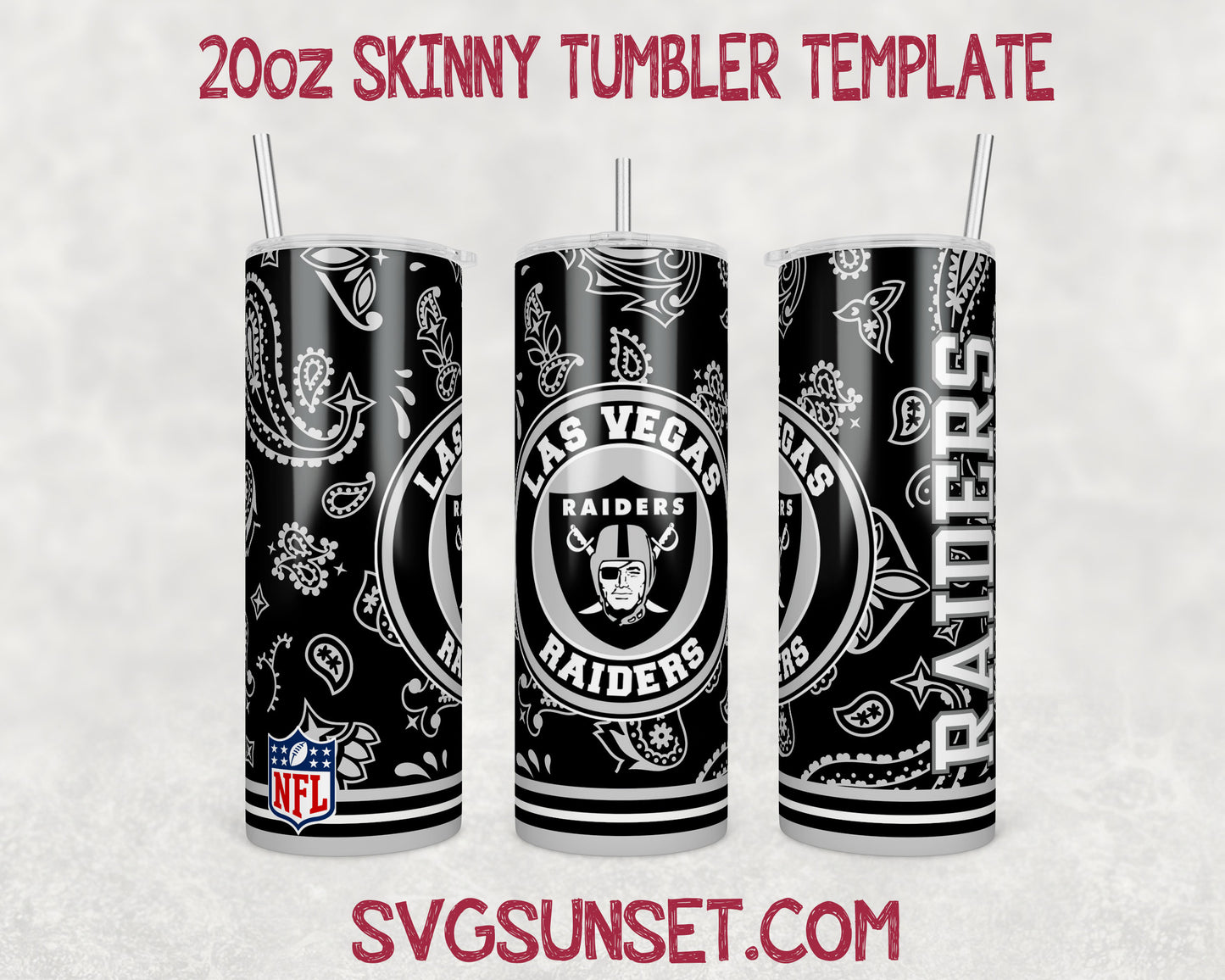 Las Vegas Raiders Football Paisley Style Tumbler Wrap PNG, Las Vegas Raiders Tumbler Wrap