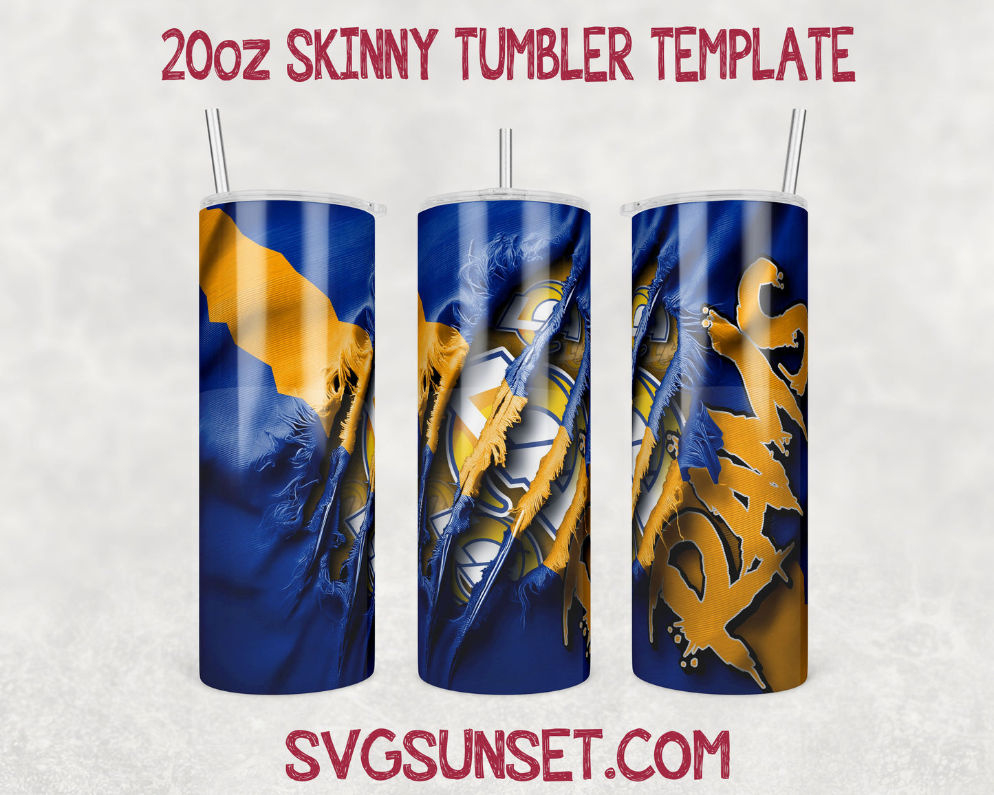 Los Angeles Rams Fabric Ripped Claw Tumbler Wrap PNG, Los Angeles Rams Tumbler Wrap