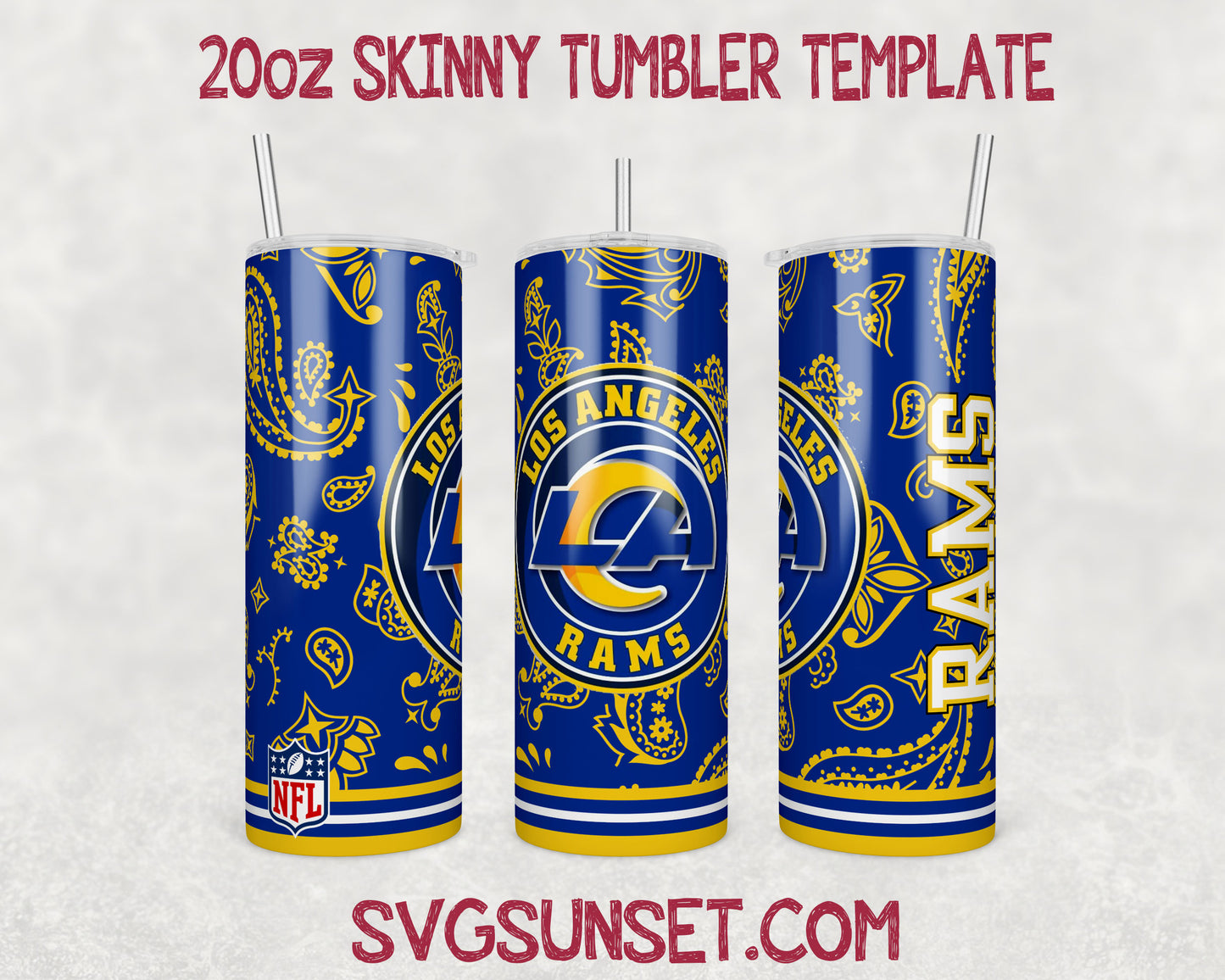 Los Angeles Rams Football Paisley Style Tumbler Wrap PNG, Los Angeles Rams Tumbler Wrap