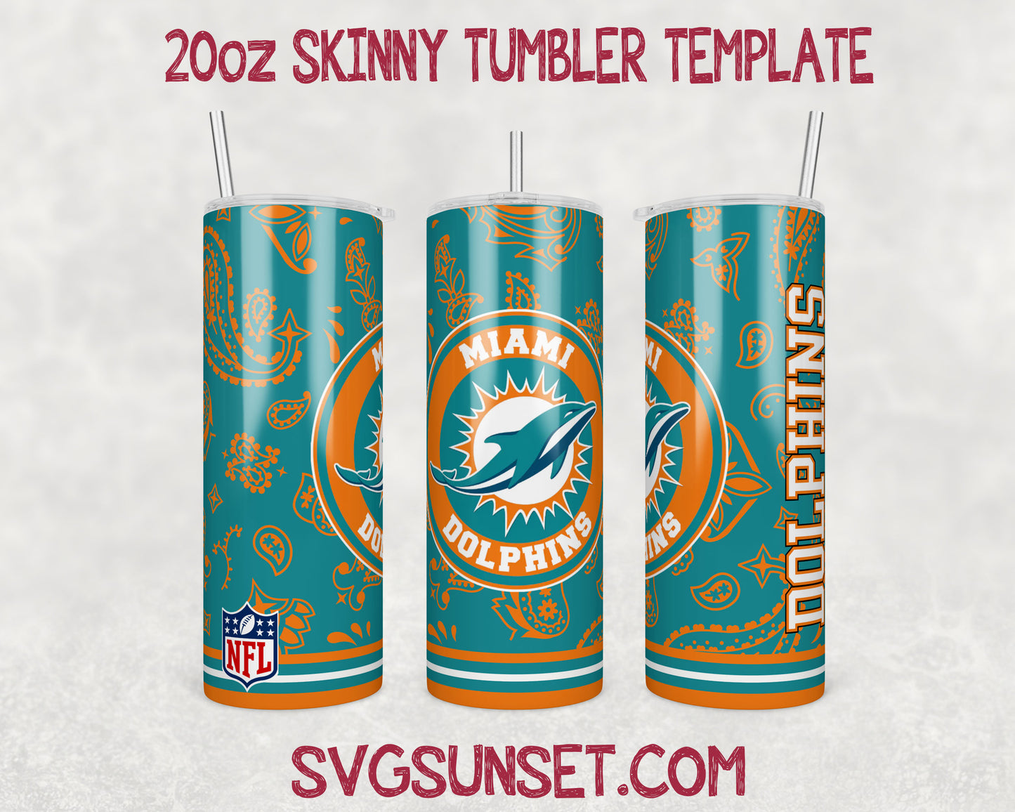 Miami Dolphins Football Paisley Style Tumbler Wrap PNG, Miami Dolphins Tumbler Wrap