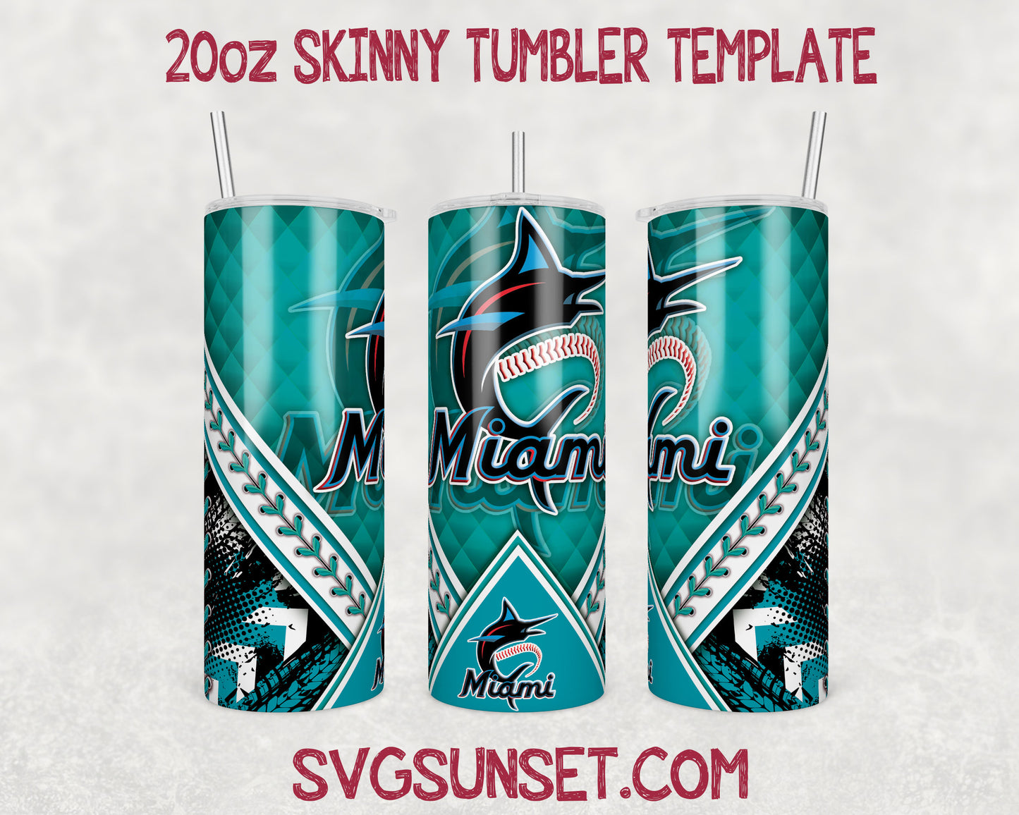 Miami Marlins 20oz Tumbler Wrap PNG, Miami Marlins Tumbler Wrap