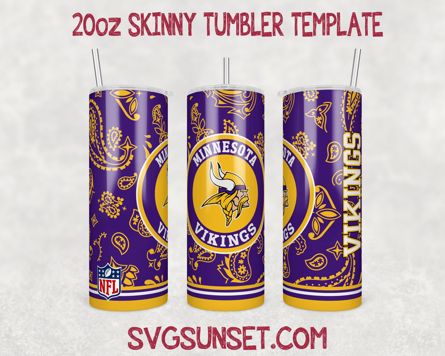 Minnesota Vikings Football Paisley Style Tumbler Wrap PNG, Minnesota Vikings Tumbler Wrap