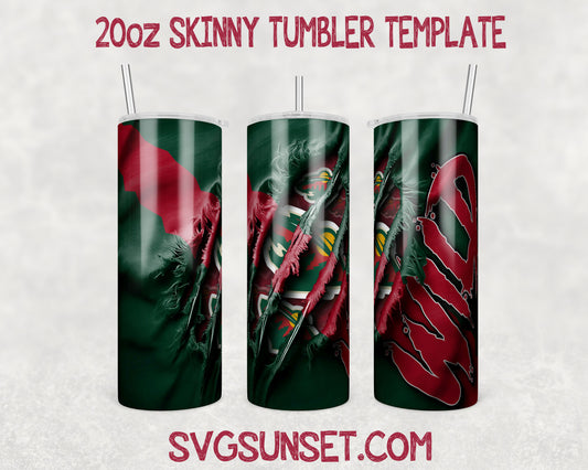 Minnesota Wild Fabric Claw Ripped Tumbler Wrap PNG, Minnesota Wild Tumbler Wrap