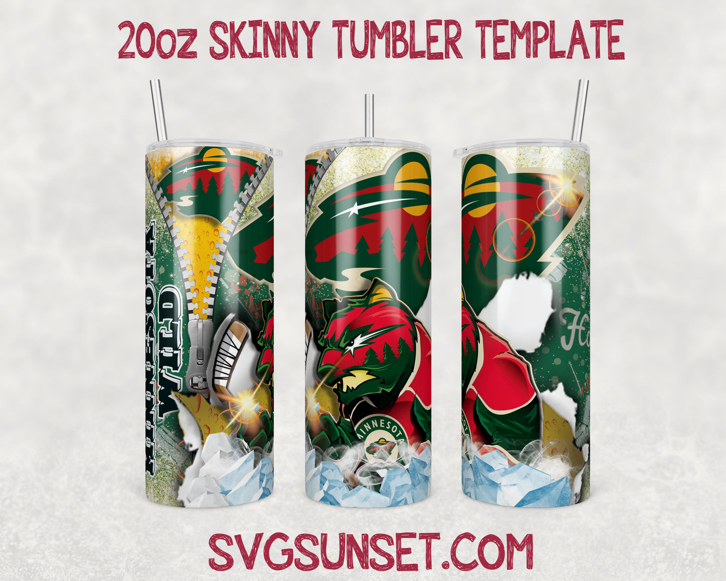 Minnesota Wild Zipper Tumbler Wrap PNG, Minnesota Wild Tumbler Wrap