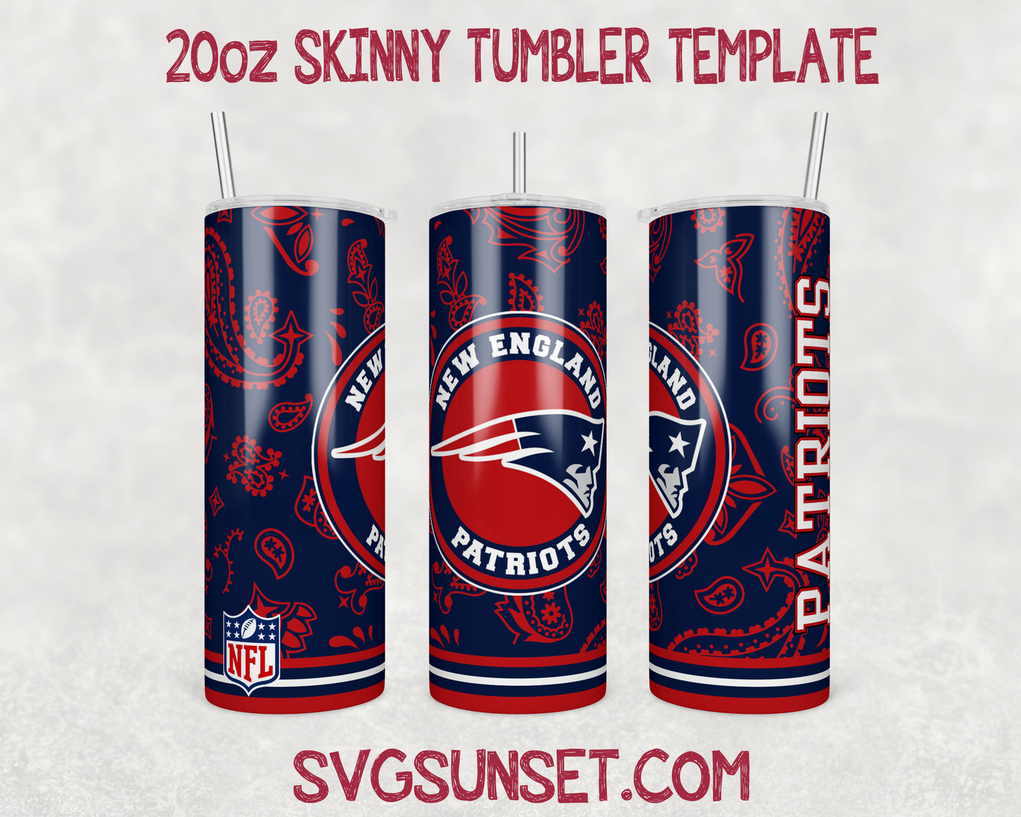 New England Patriots Football Paisley Style Tumbler Wrap PNG, New England Patriots Tumbler Wrap