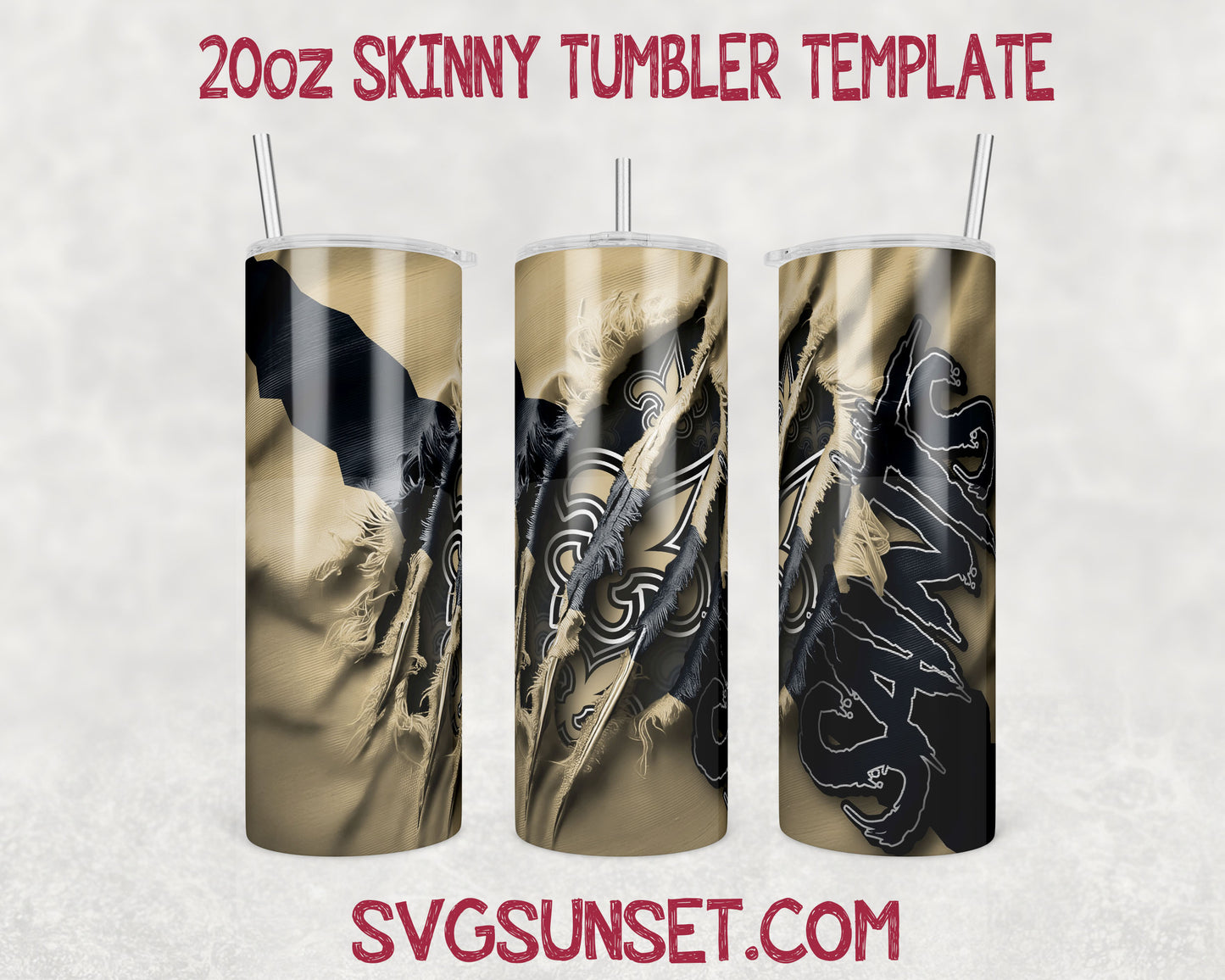 New Orlean Saints Fabric Ripped Claw Tumbler Wrap PNG, New Orlean Saints Tumbler Wrap