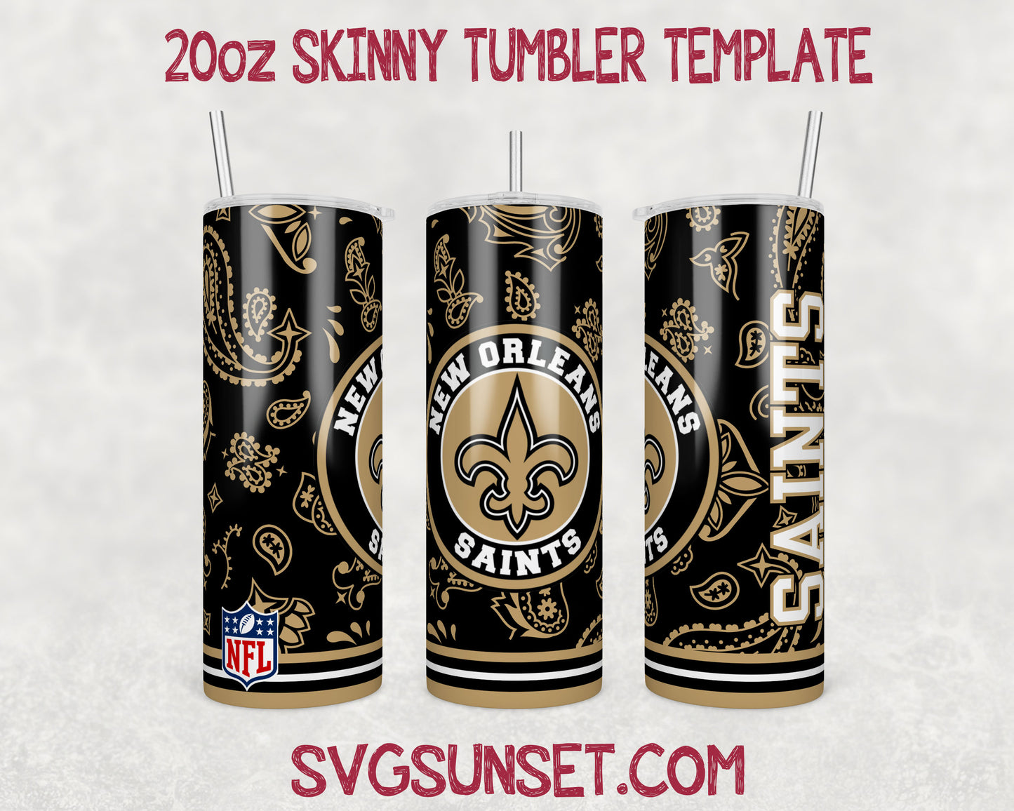 New Orleans Saints Football Paisley Style Tumbler Wrap PNG, New Orleans Saints Tumbler Wrap