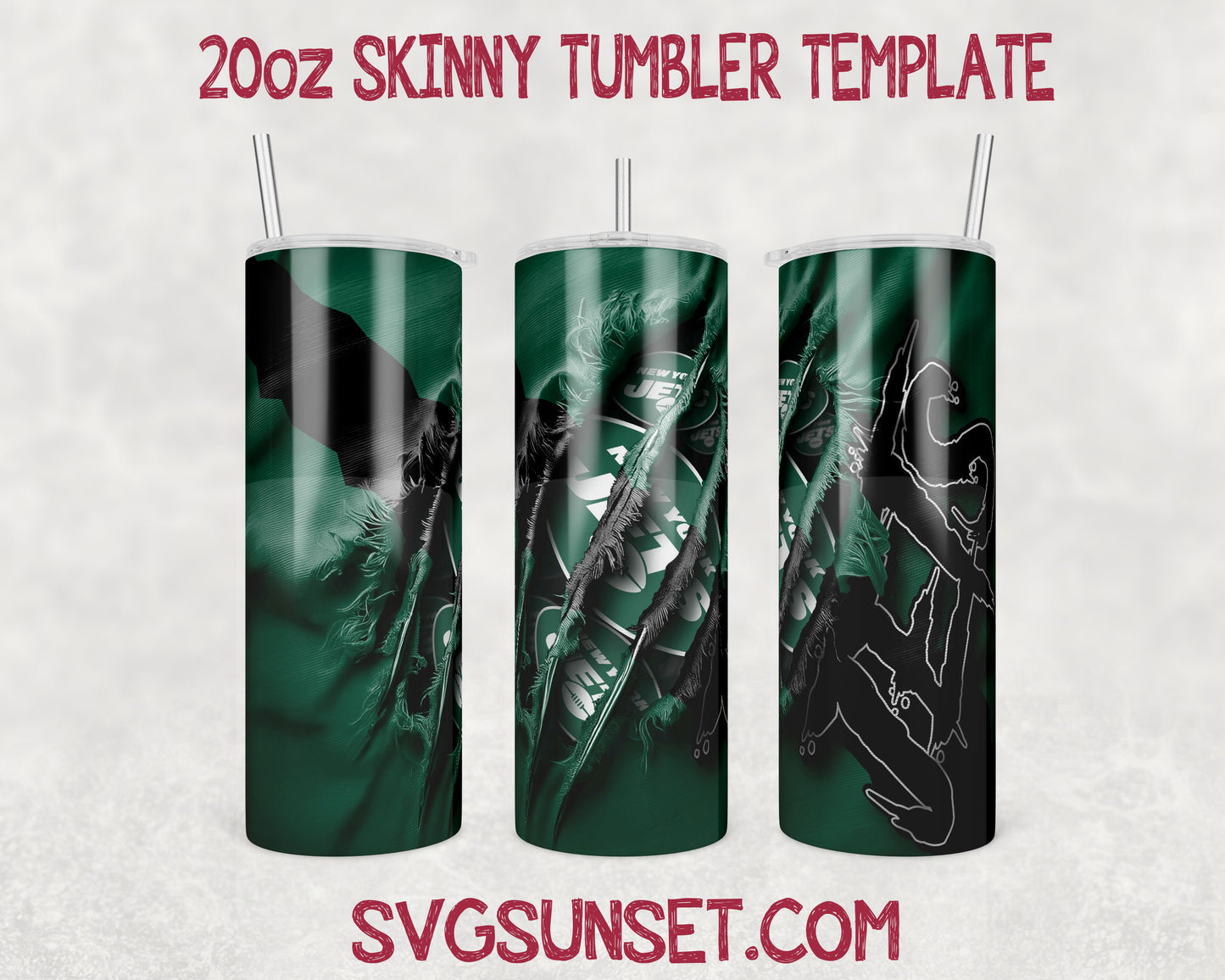 New York Jets Fabric Ripped Claw Tumbler Wrap PNG, New York Jets Tumbler Wrap