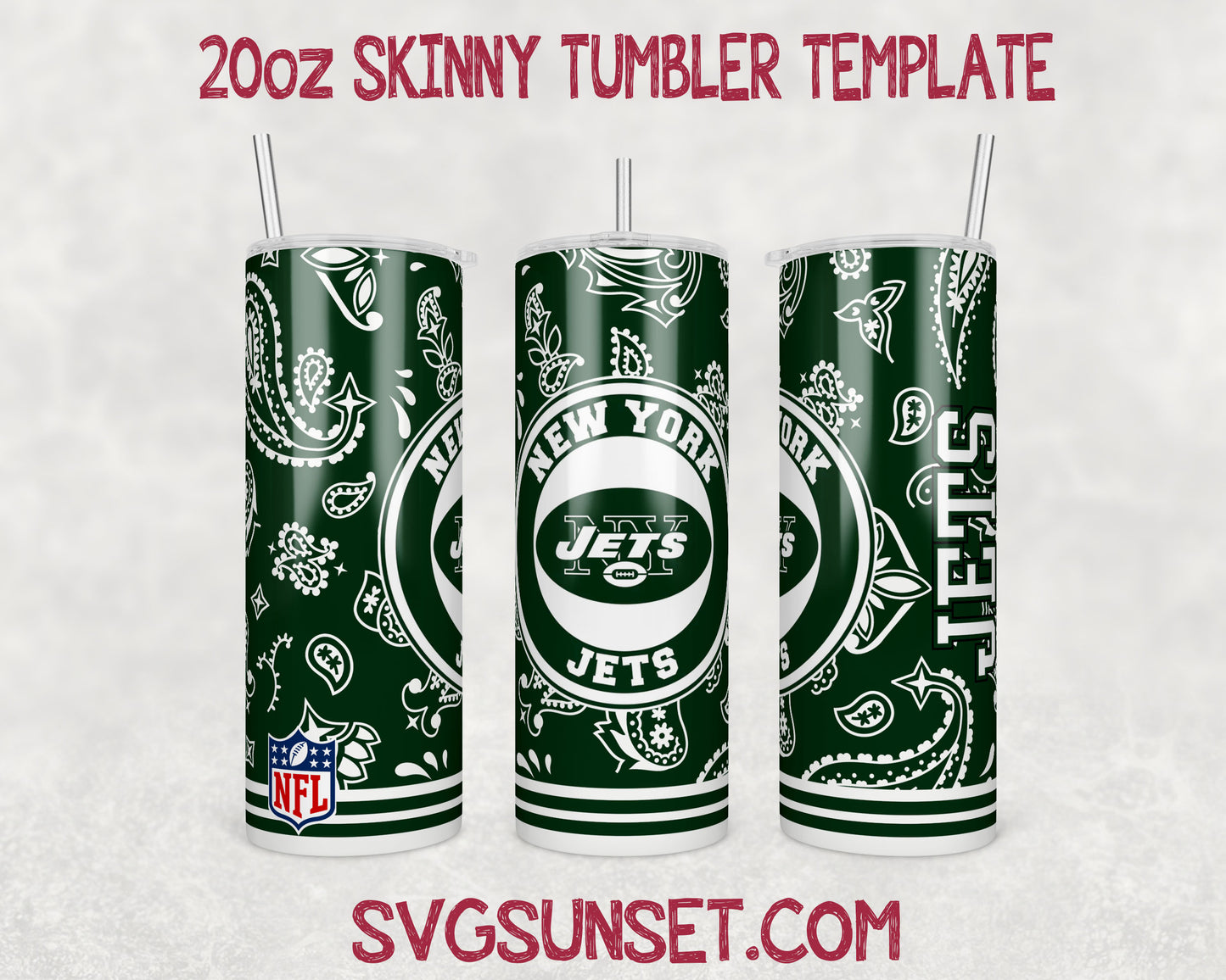 New York Jets Football Paisley Style Tumbler Wrap PNG, New York Jets Tumbler Wrap