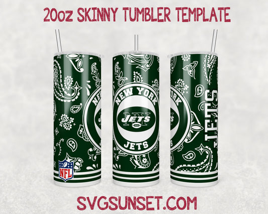 New York Jets Football Paisley Style Tumbler Wrap PNG, New York Jets Tumbler Wrap