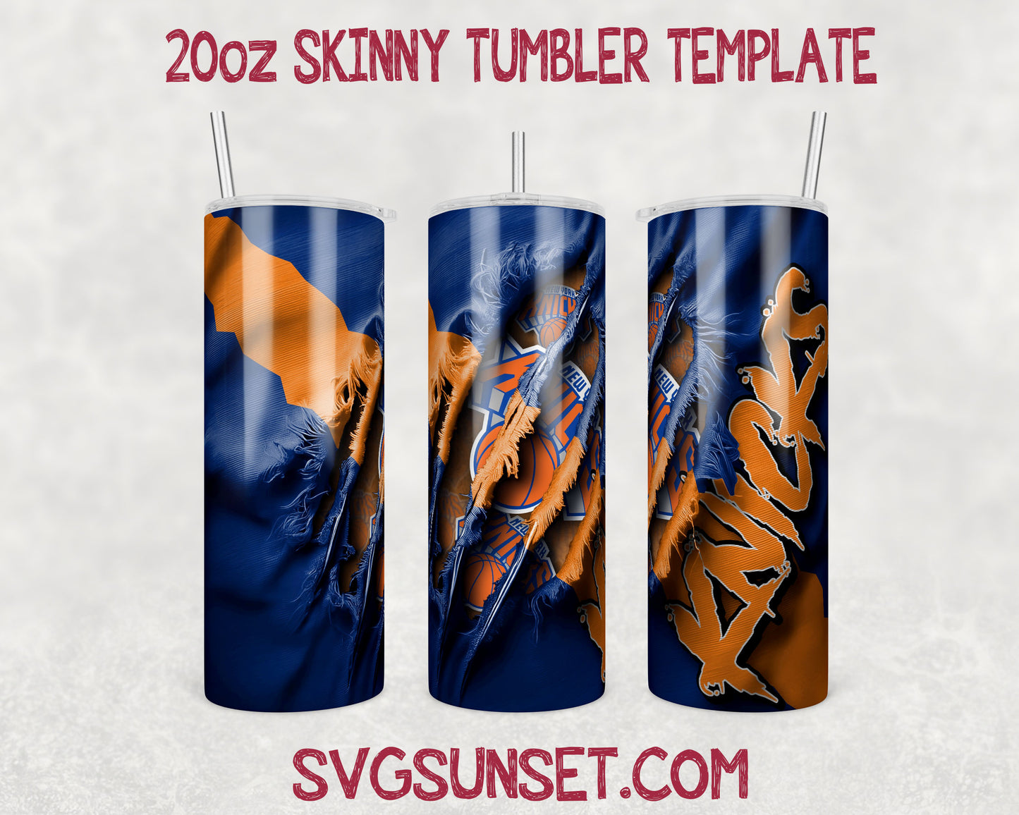 New York Knicks Fabric Claw Ripped Tumbler Wrap PNG, New York Knicks Tumbler Wrap