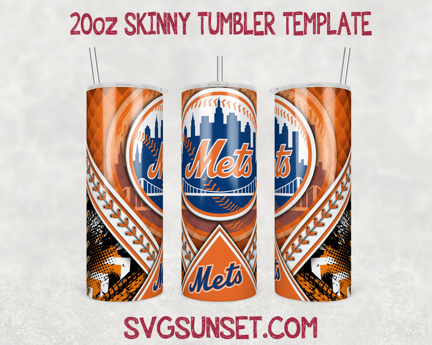 New York Mets 20oz Tumbler Wrap PNG, New York Mets Tumbler Wrap