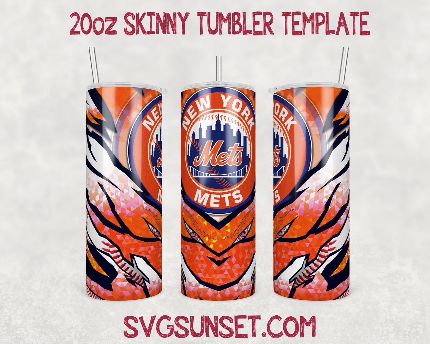 New York Mets Baseball 20oz Tumbler Wrap PNG, New York Mets Tumbler Wrap