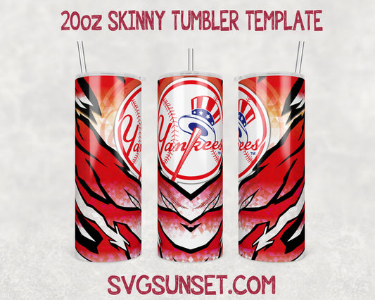 NewYork Yankees Baseball 20oz Tumbler Wrap PNG, NewYork Yankees Tumbler Wrap