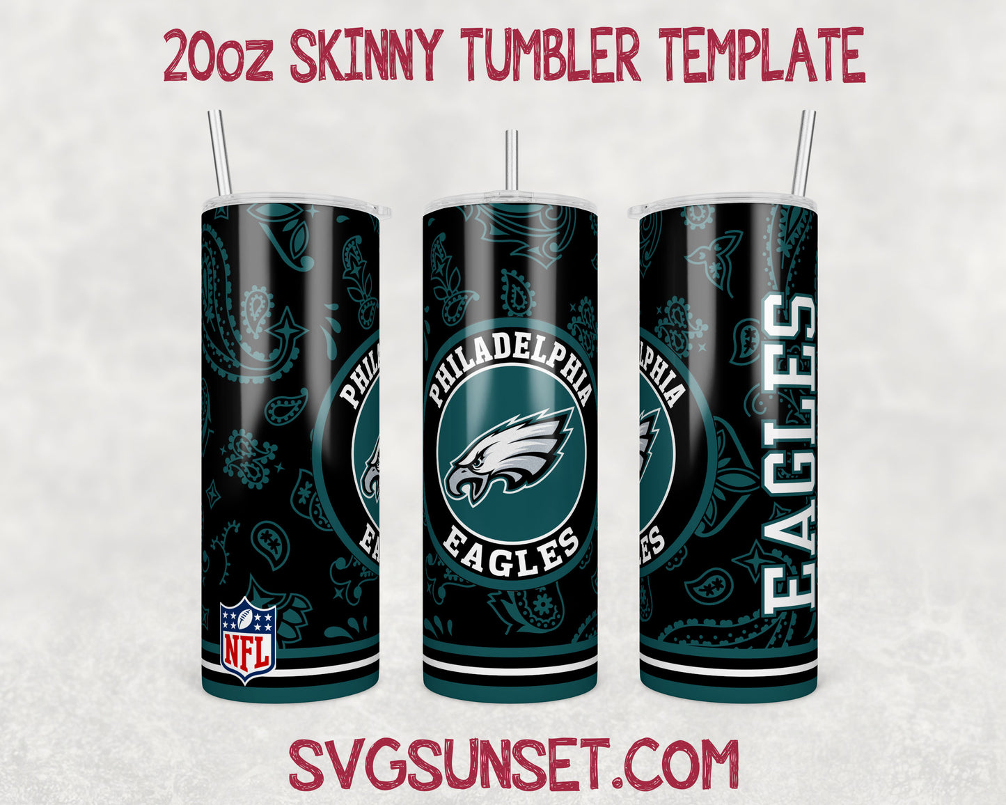 Philadelphia Eagles Football Paisley Style Tumbler Wrap PNG, Philadelphia Eagles Tumbler Wrap