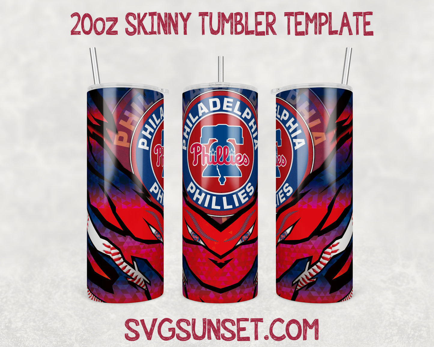 Philadelphia Phillies Baseball 20oz Tumbler Wrap PNG, Philadelphia Phillies Tumbler Wrap