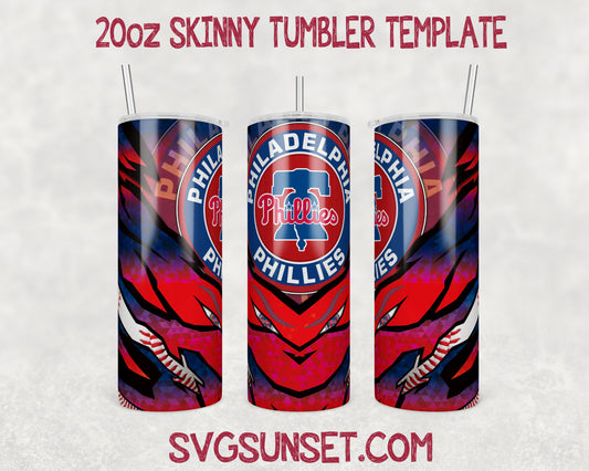 Philadelphia Phillies Baseball 20oz Tumbler Wrap PNG, Philadelphia Phillies Tumbler Wrap