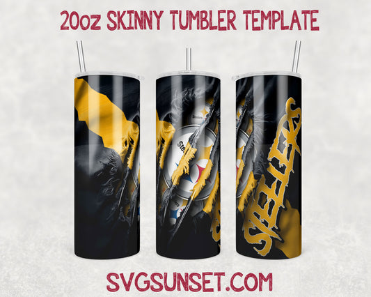 Pittsburgh Steelers Fabric Ripped Claw Tumbler Wrap PNG, Pittsburgh Steelers Tumbler Wrap