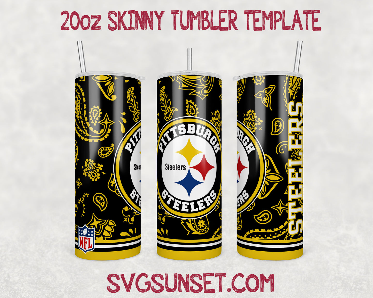 Pittsburgh Steelers Football Paisley Style Tumbler Wrap PNG, Pittsburgh Steelers Tumbler Wrap