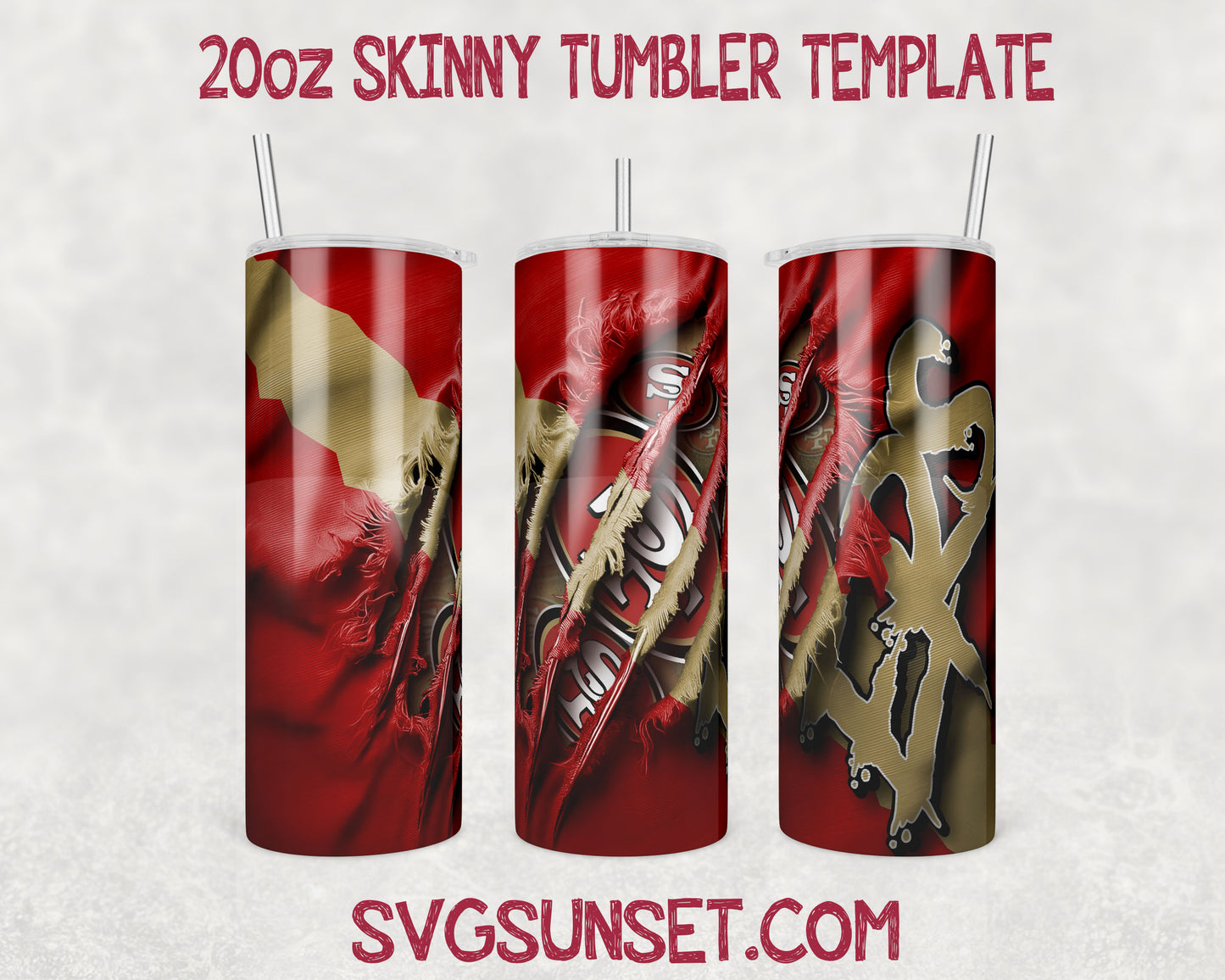 San Francisco 49ers Fabric Ripped Claw Tumbler Wrap PNG, San Francisco 49ers Tumbler Wrap