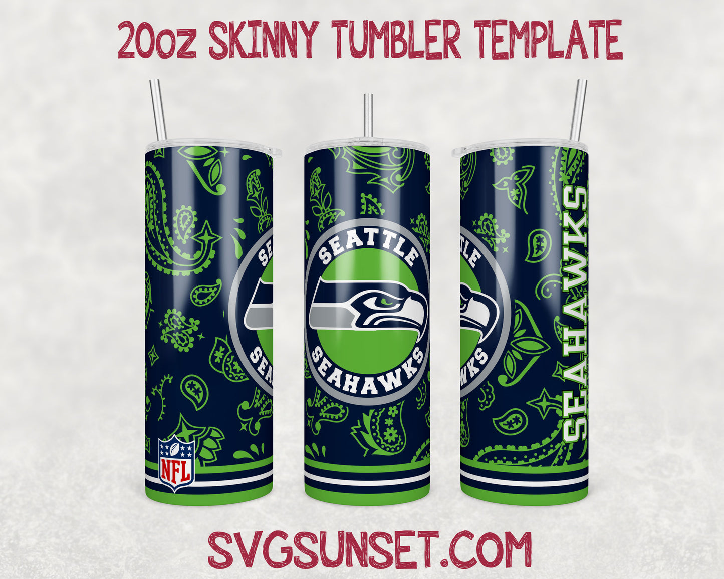 Seattle Seahawks Football Paisley Style Tumbler Wrap PNG, Seattle Seahawks Tumbler Wrap